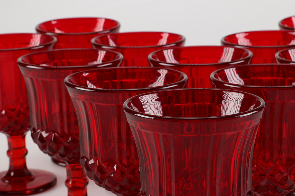 Set of Twelve Ruby Red Pressed Glass Goblets