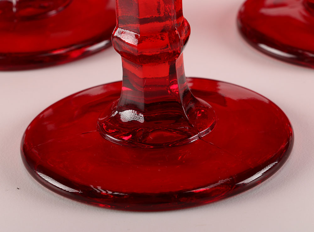 Set of Twelve Ruby Red Pressed Glass Goblets