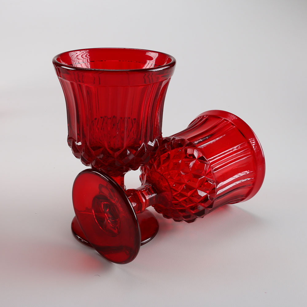 Set of Twelve Ruby Red Pressed Glass Goblets