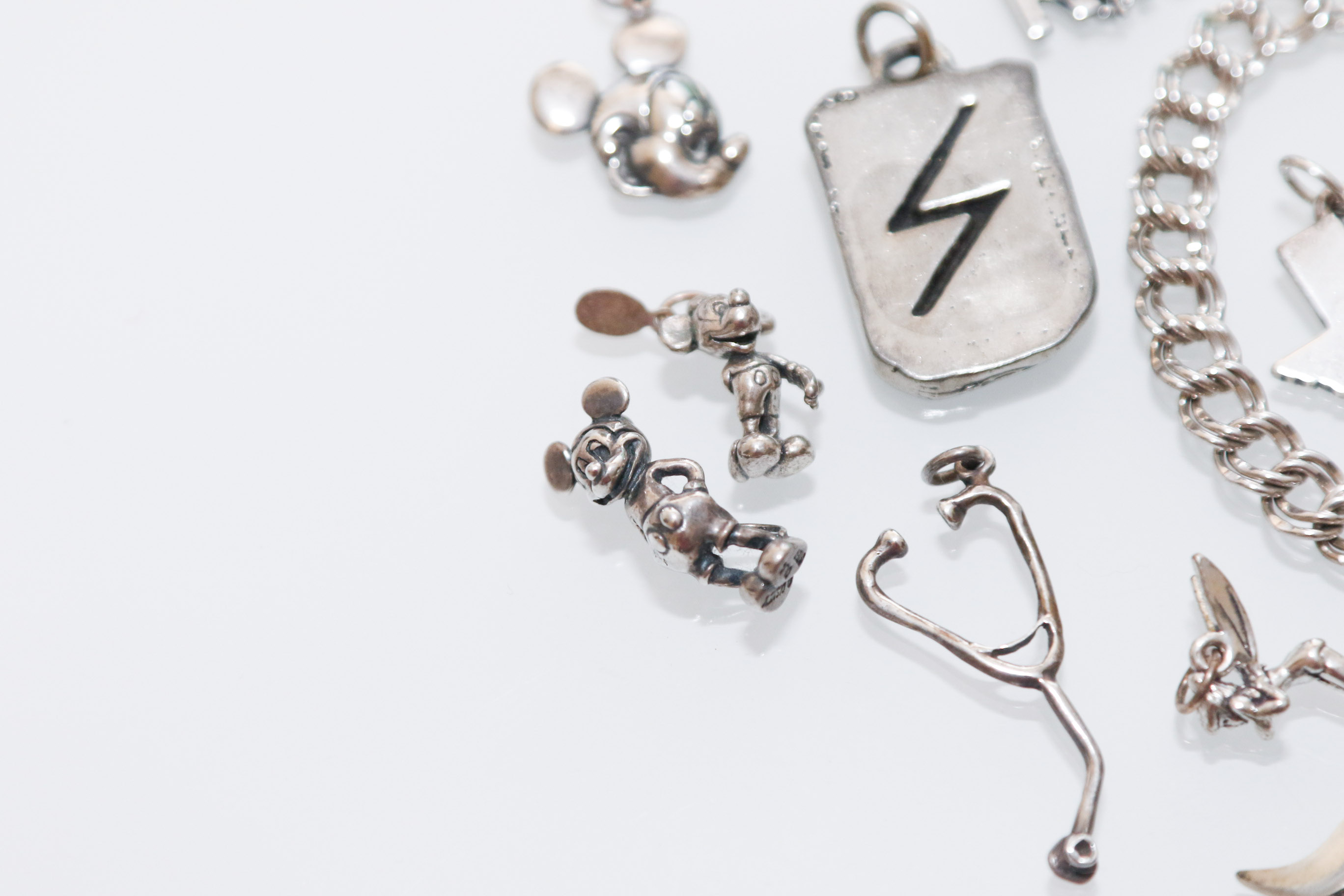 Two Sterling Silver Charm Bracelets with Collection of 925 Stamped Charms