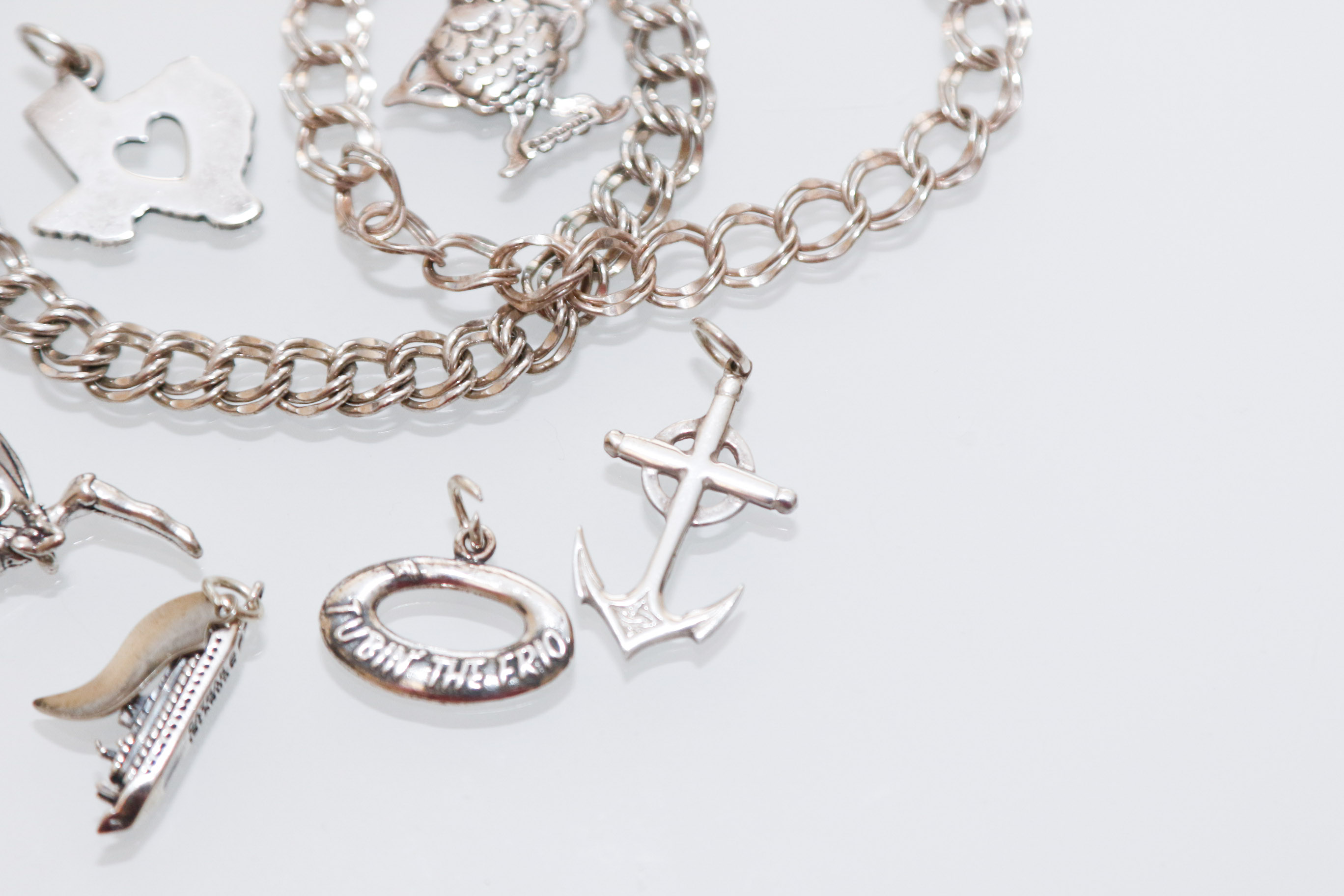 Two Sterling Silver Charm Bracelets with Collection of 925 Stamped Charms