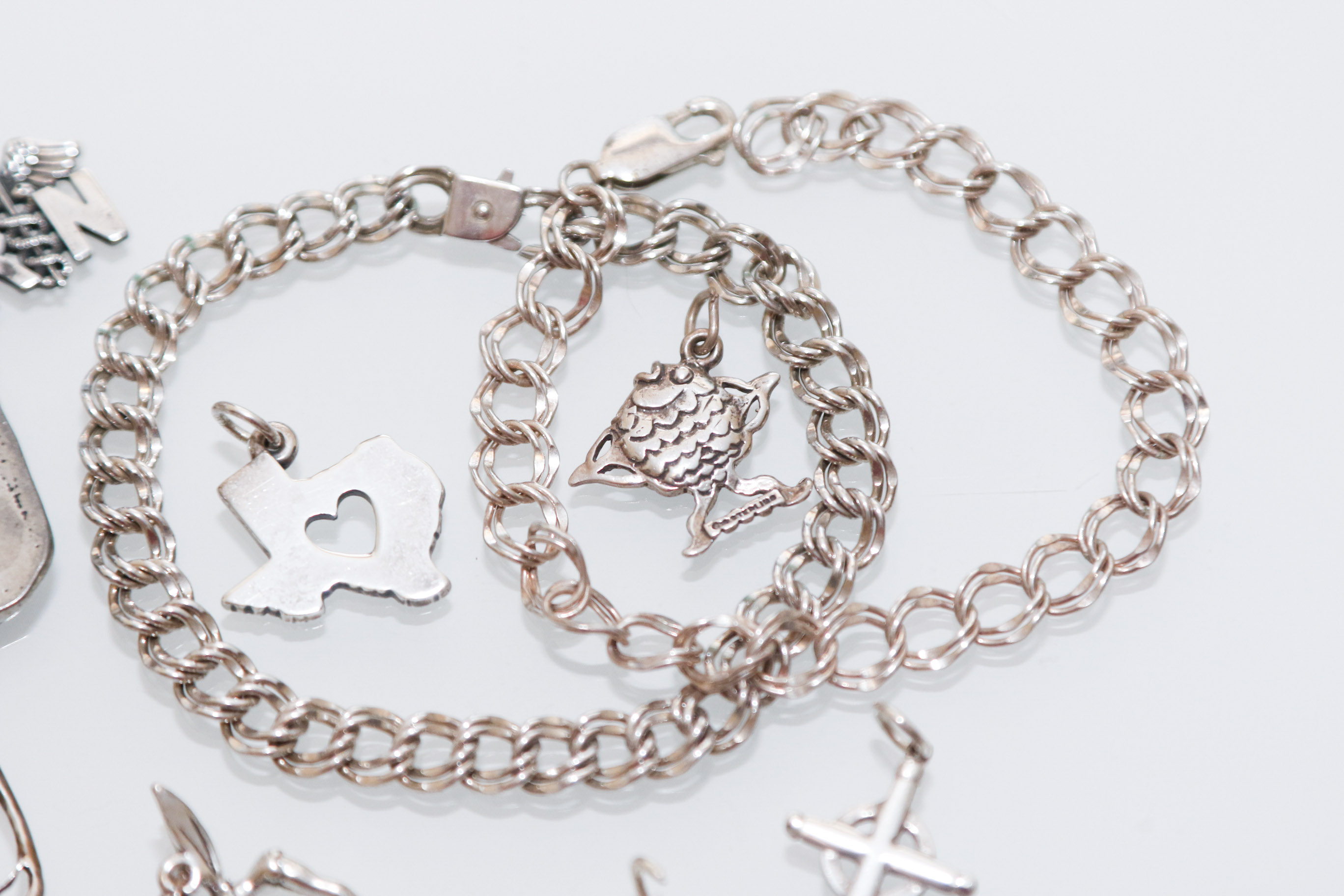 Two Sterling Silver Charm Bracelets with Collection of 925 Stamped Charms
