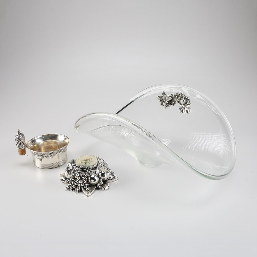 Set of Three Silver Plated Decorative Items with Grape Motif