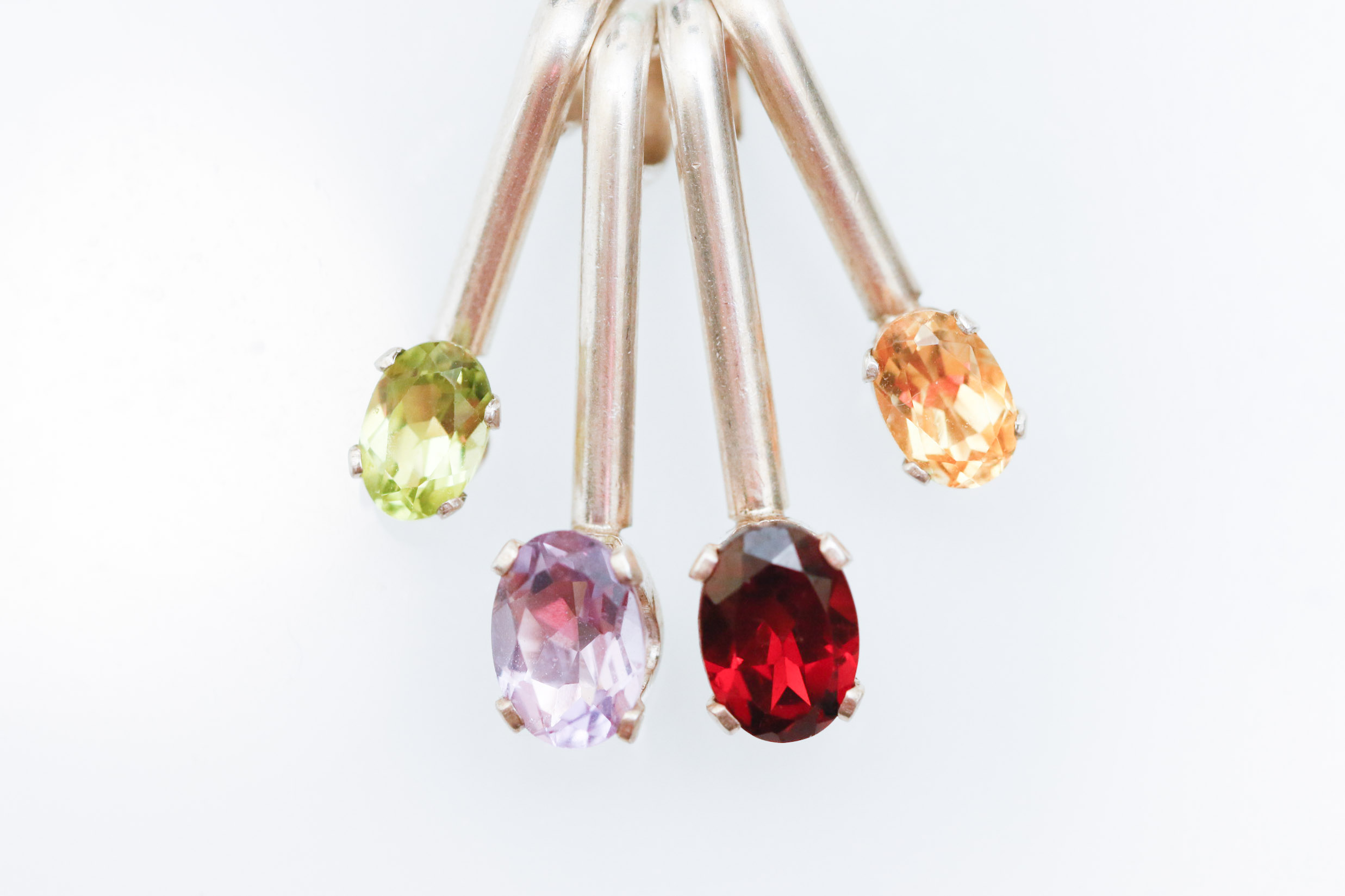 Sterling Silver Multi Gemstone Pendant Necklace