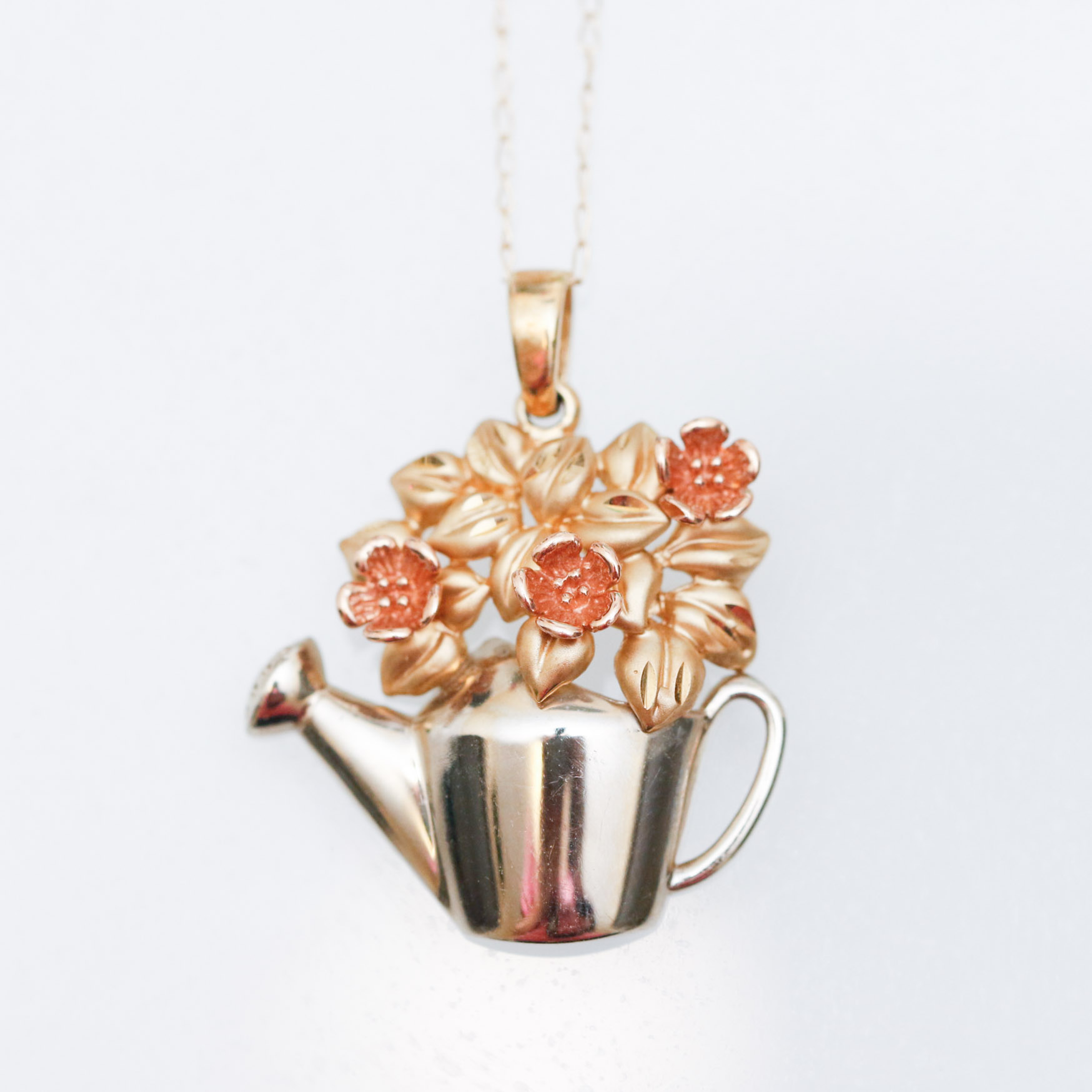 14K Gold Tri-Color Pendant on 10K Gold Chain Necklace