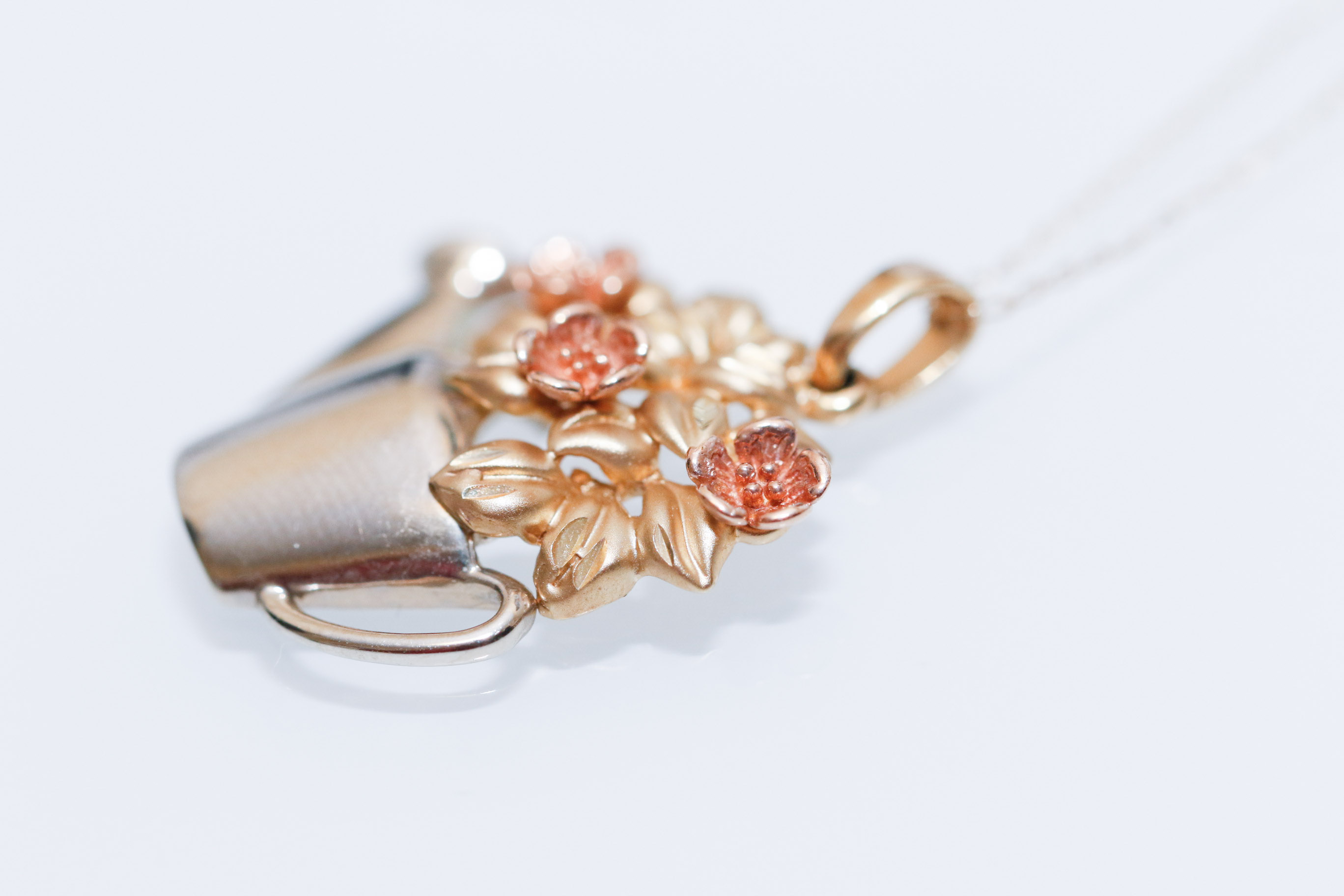 14K Gold Tri-Color Pendant on 10K Gold Chain Necklace