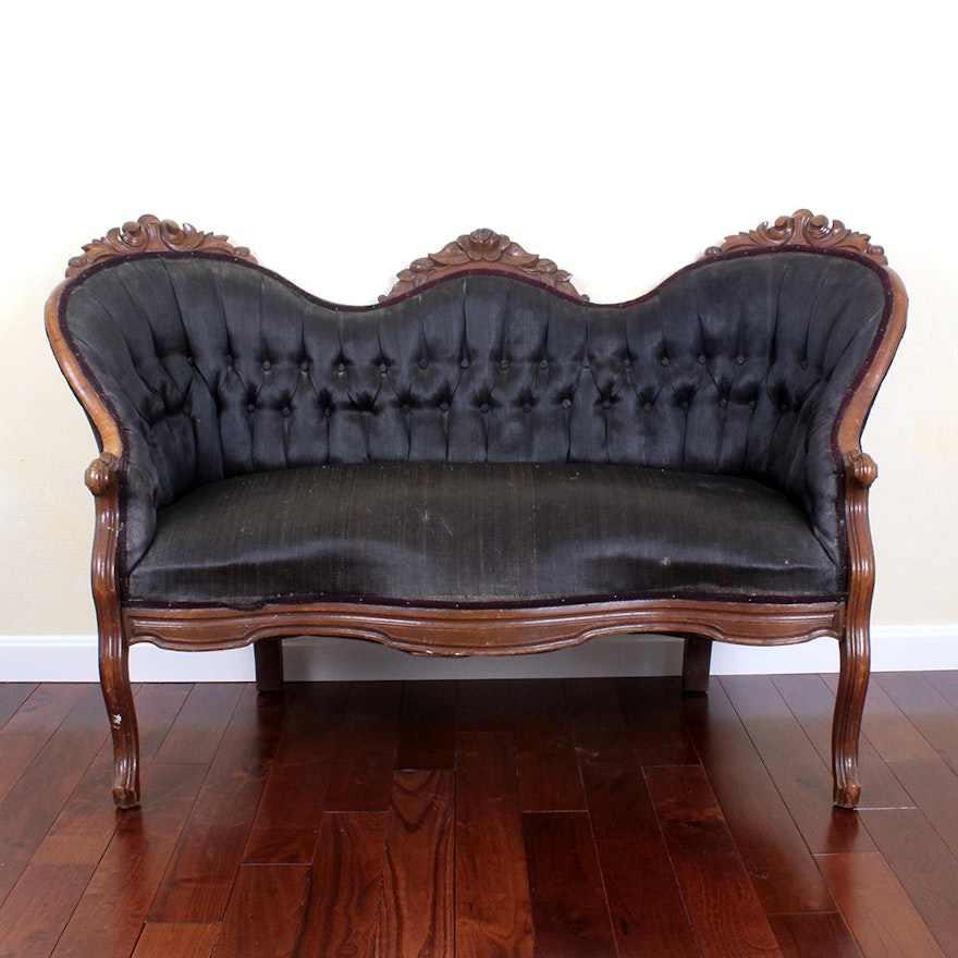 Antique Victorian Settee with Woven Horse Hair Upholstery