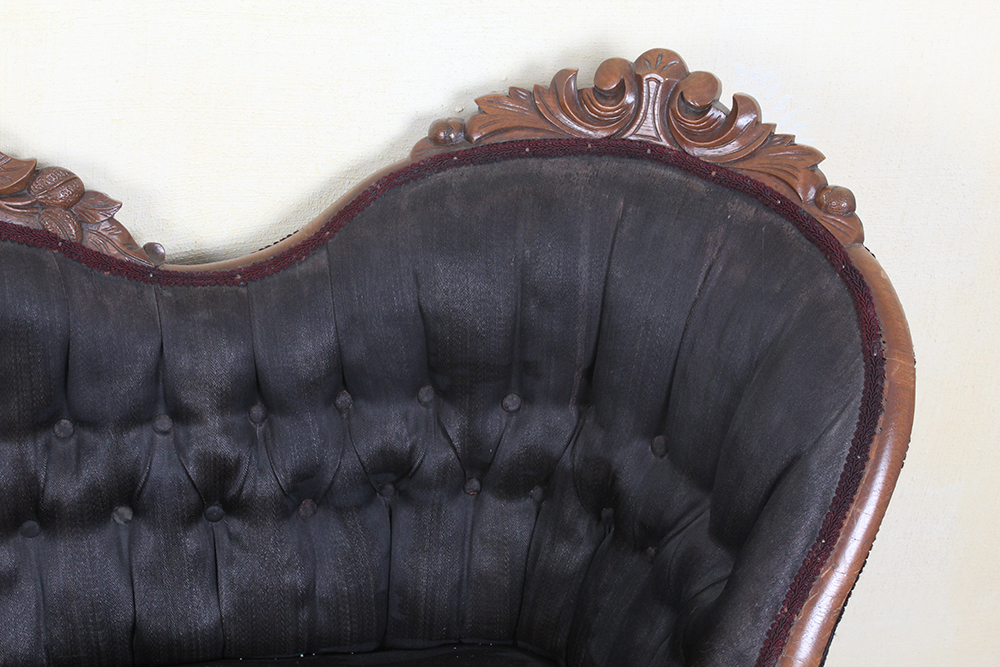 Antique Victorian Settee with Woven Horse Hair Upholstery