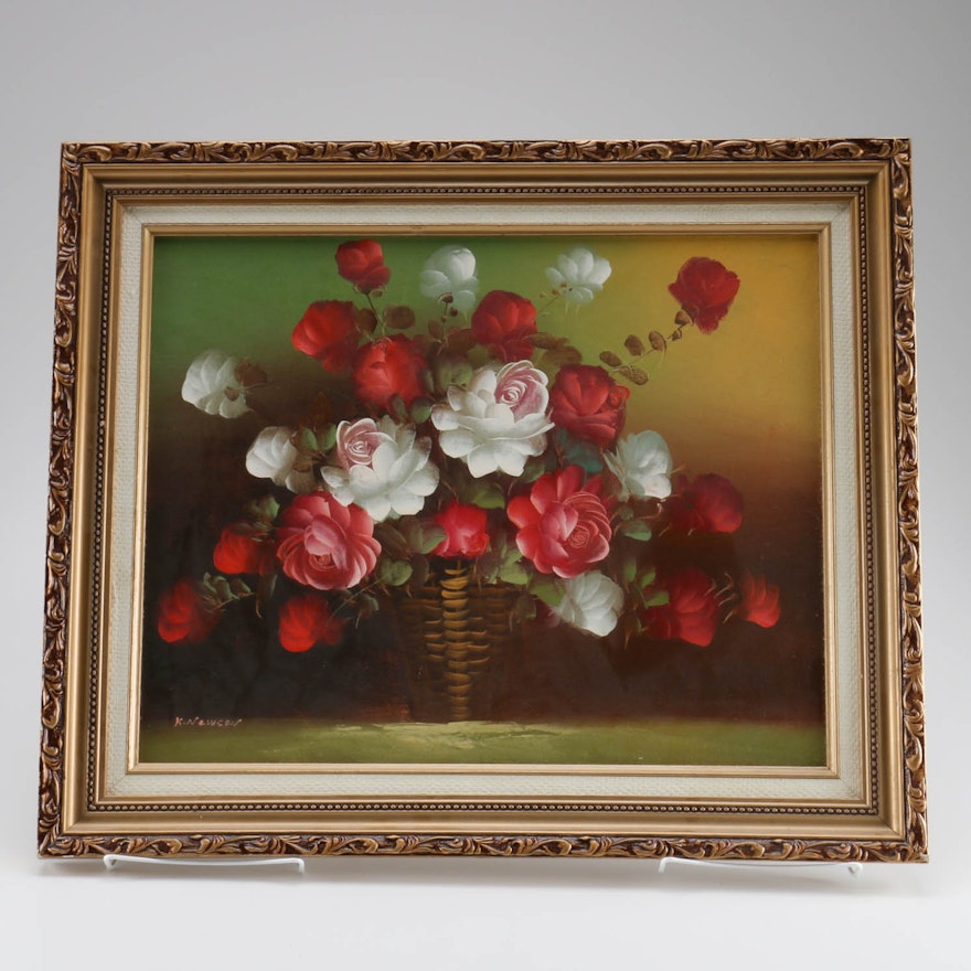 K. Newson Oil Painting Basket of Roses