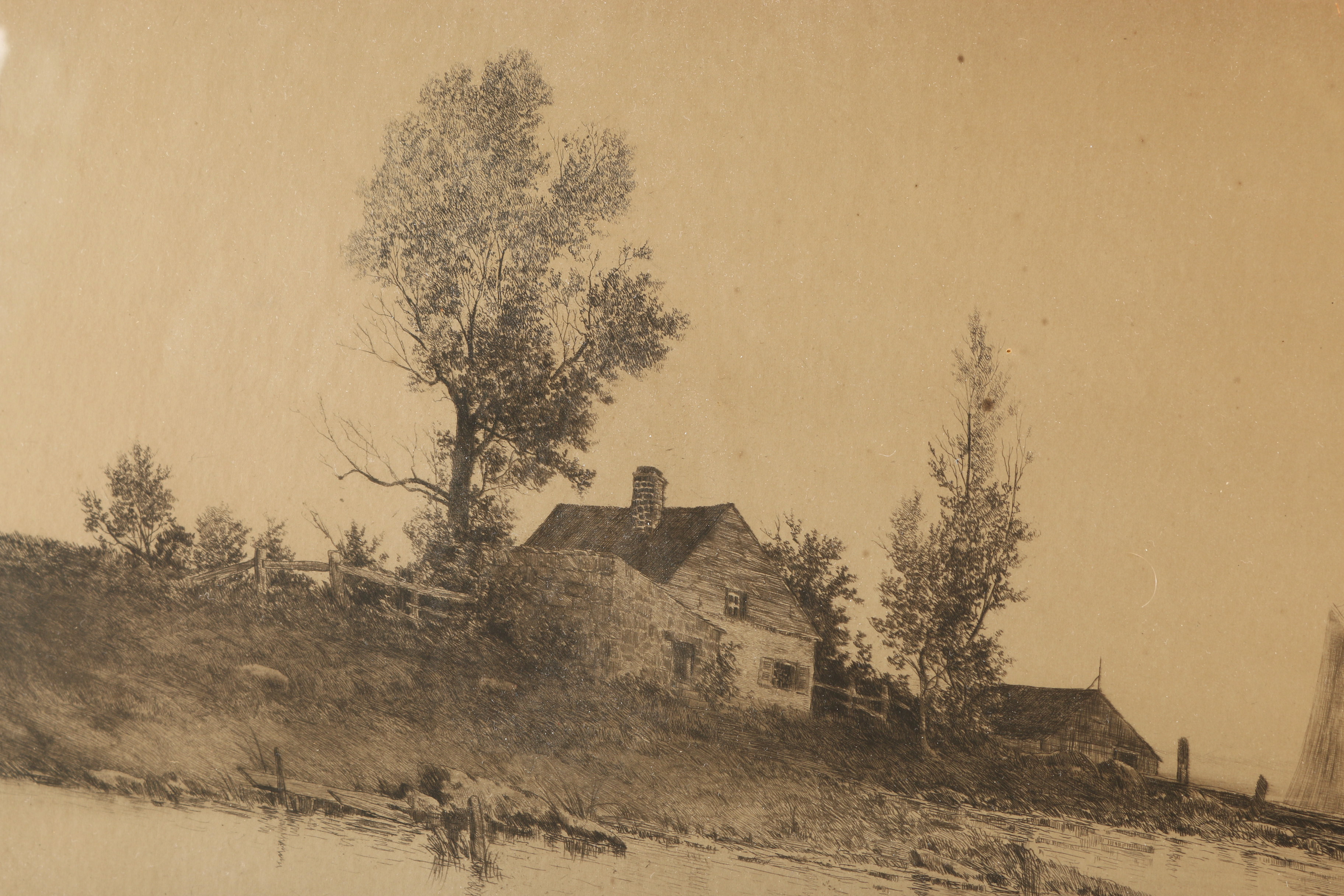 Antique J. Haller Dry Point Engraving on Woven Paper