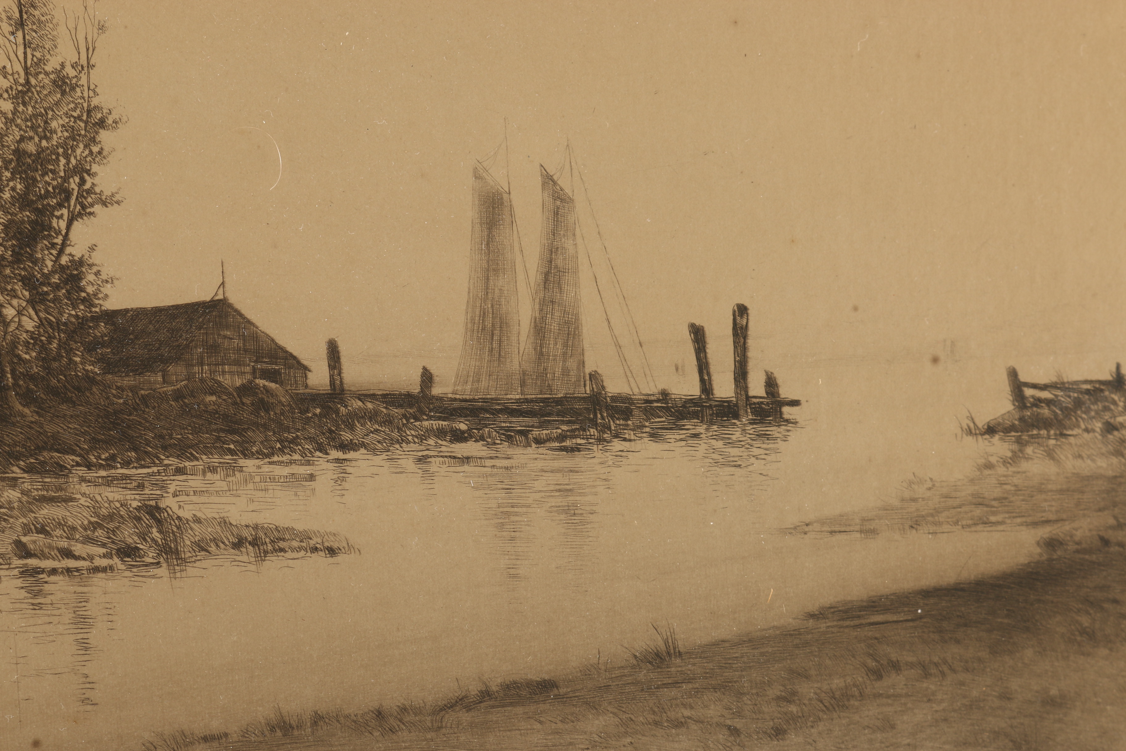 Antique J. Haller Dry Point Engraving on Woven Paper