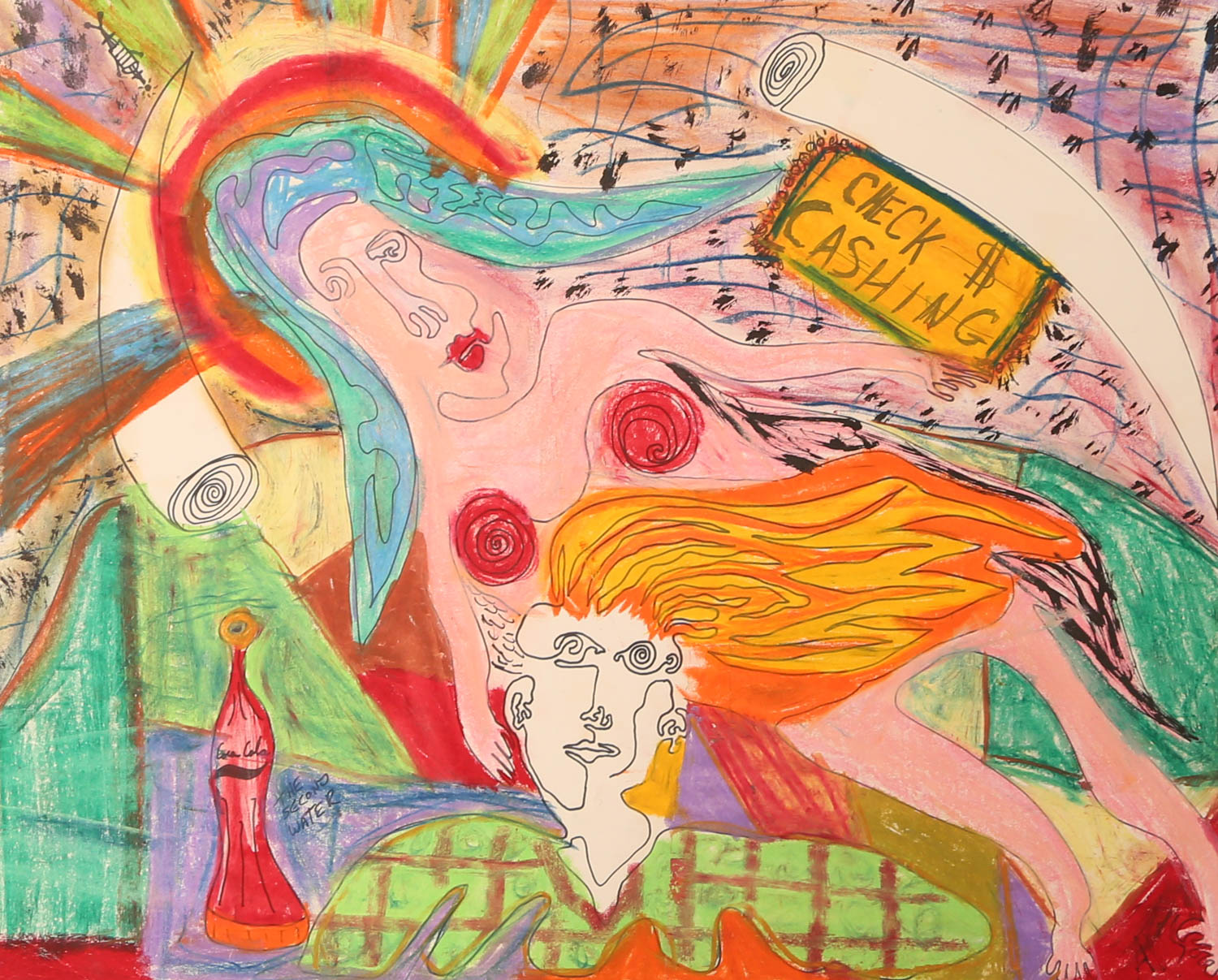 Andrew VanSickle "Guardian Angel Check Cashing" Signed Pastel Drawing