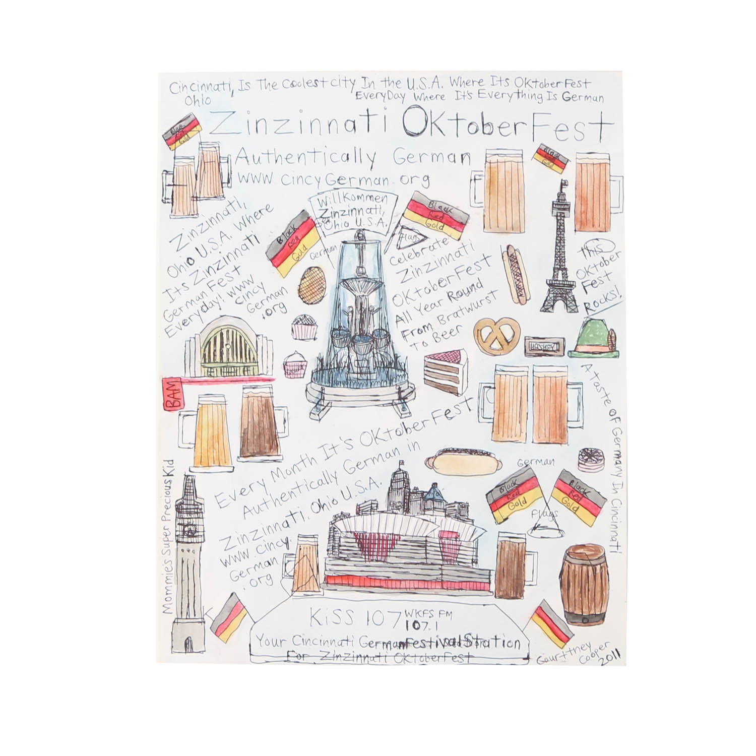 Courttney Cooper "Zinzinnati Oktober Fest" Signed Watercolor Drawing