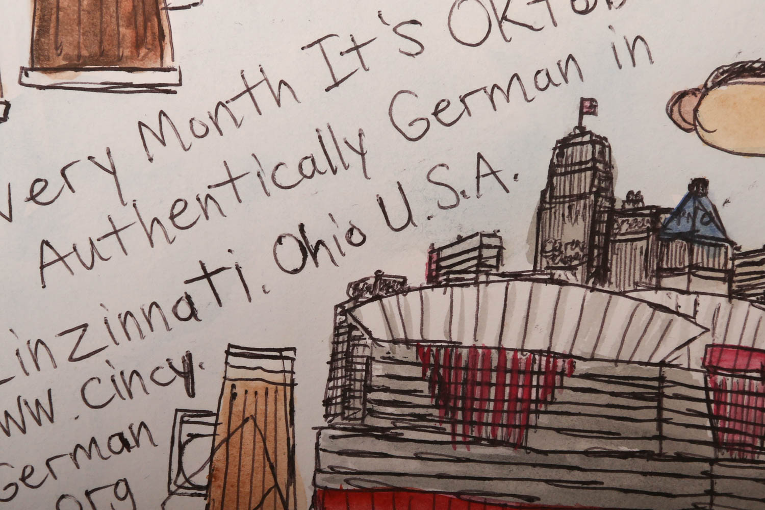 Courttney Cooper "Zinzinnati Oktober Fest" Signed Watercolor Drawing