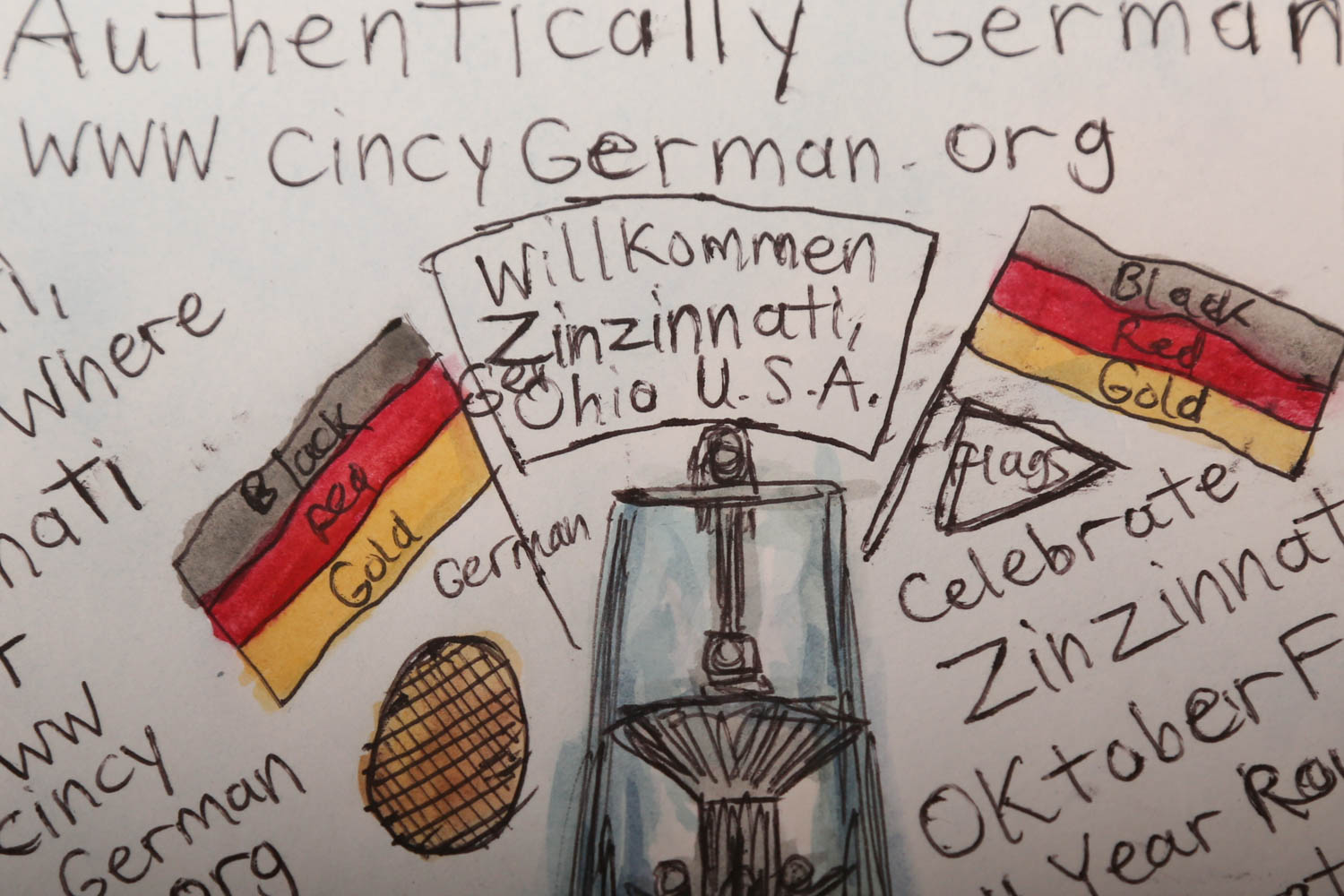 Courttney Cooper "Zinzinnati Oktober Fest" Signed Watercolor Drawing