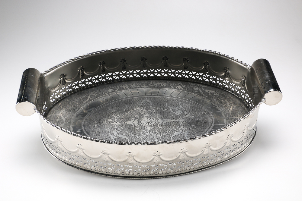 Large Silver Tone Serving Tray