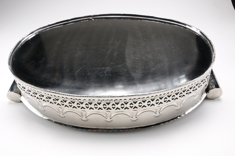 Large Silver Tone Serving Tray