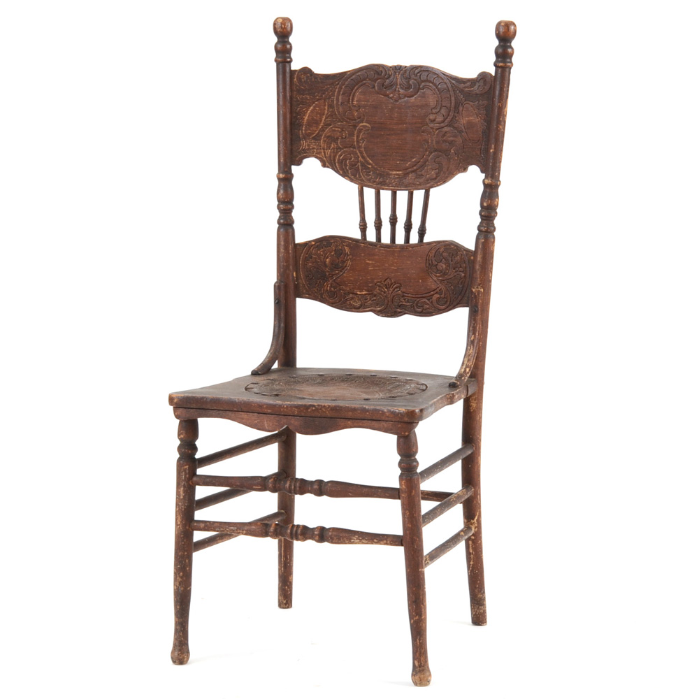 Antique Pressed Back Oak Chair