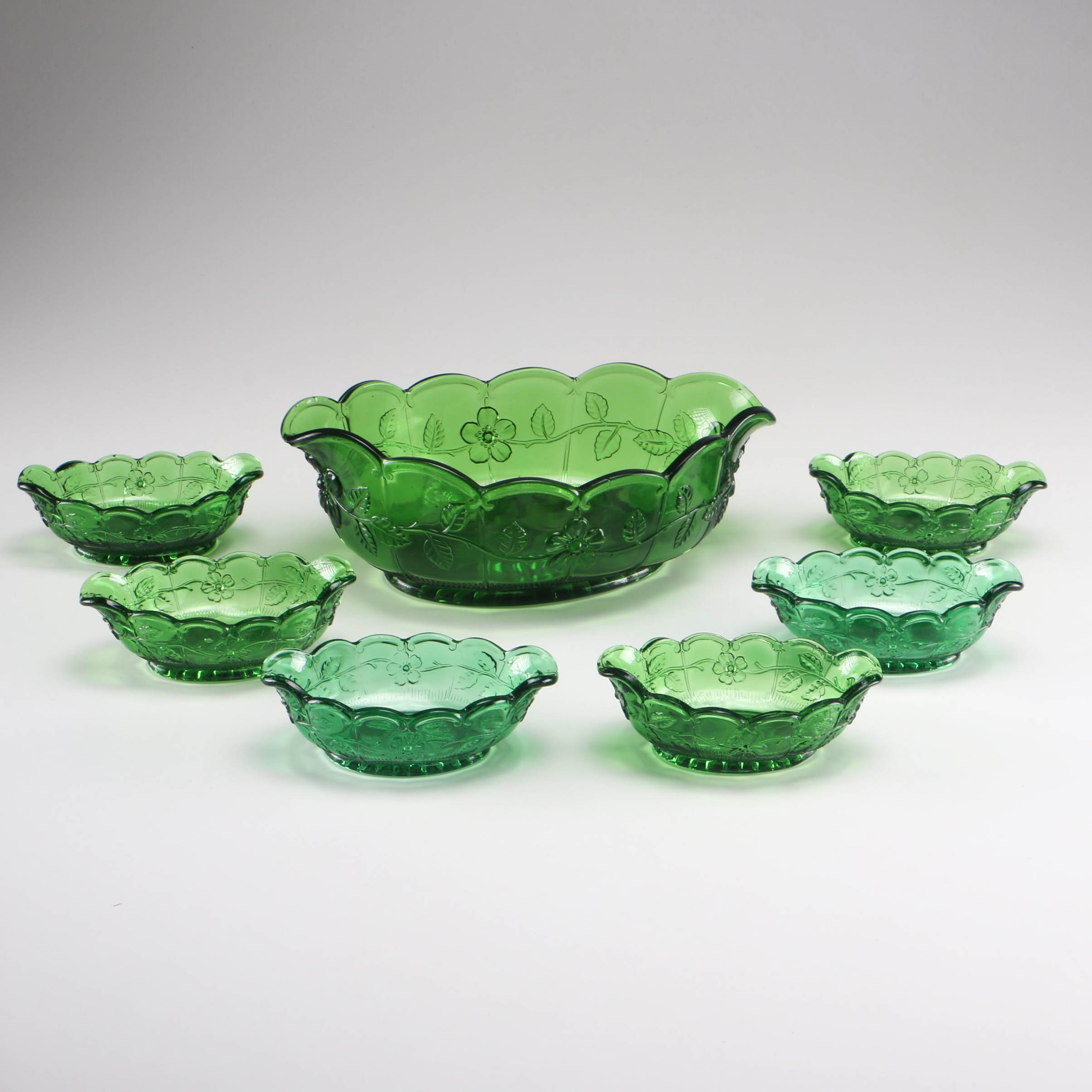 Green Pressed Glass Berry Bowls
