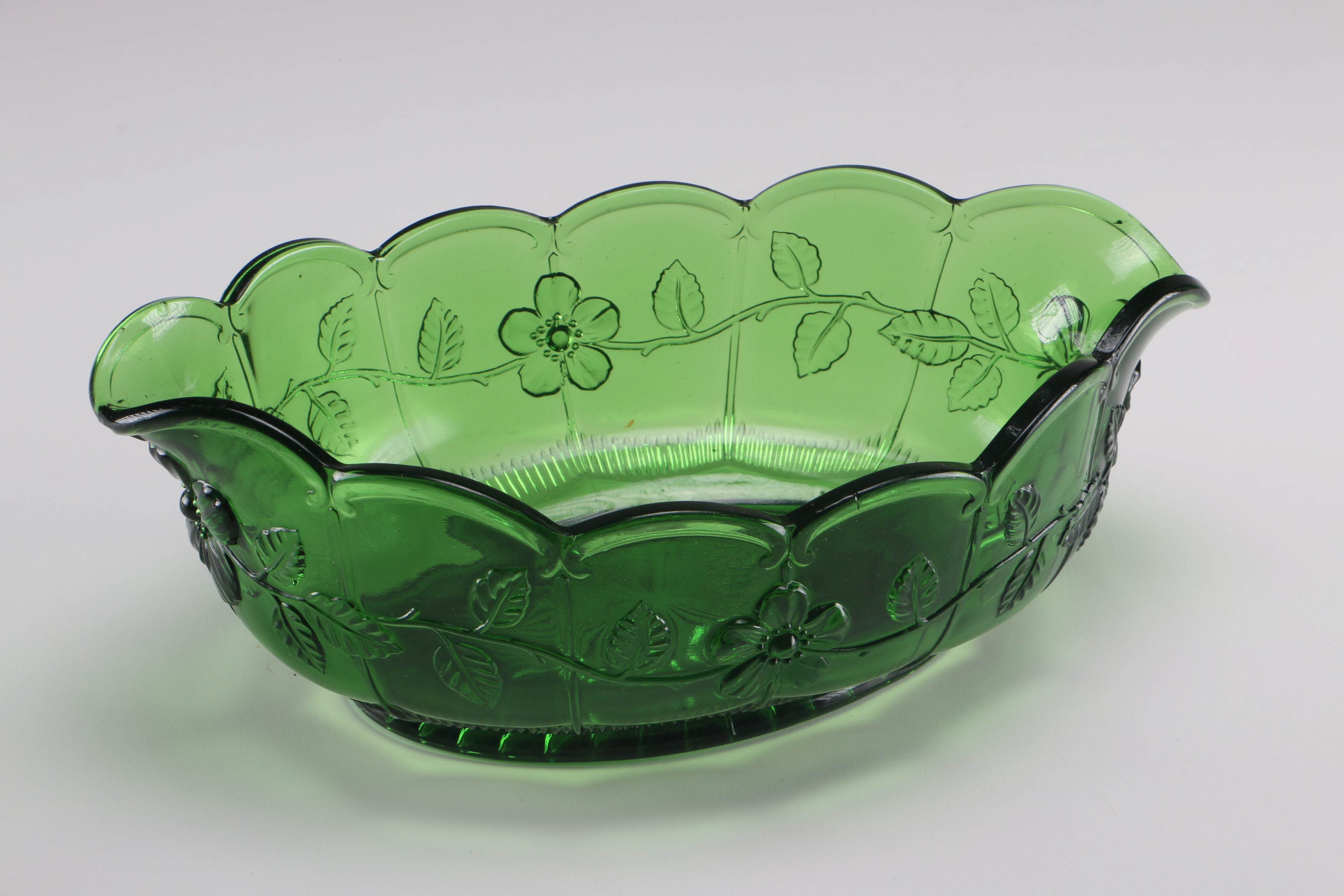 Green Pressed Glass Berry Bowls