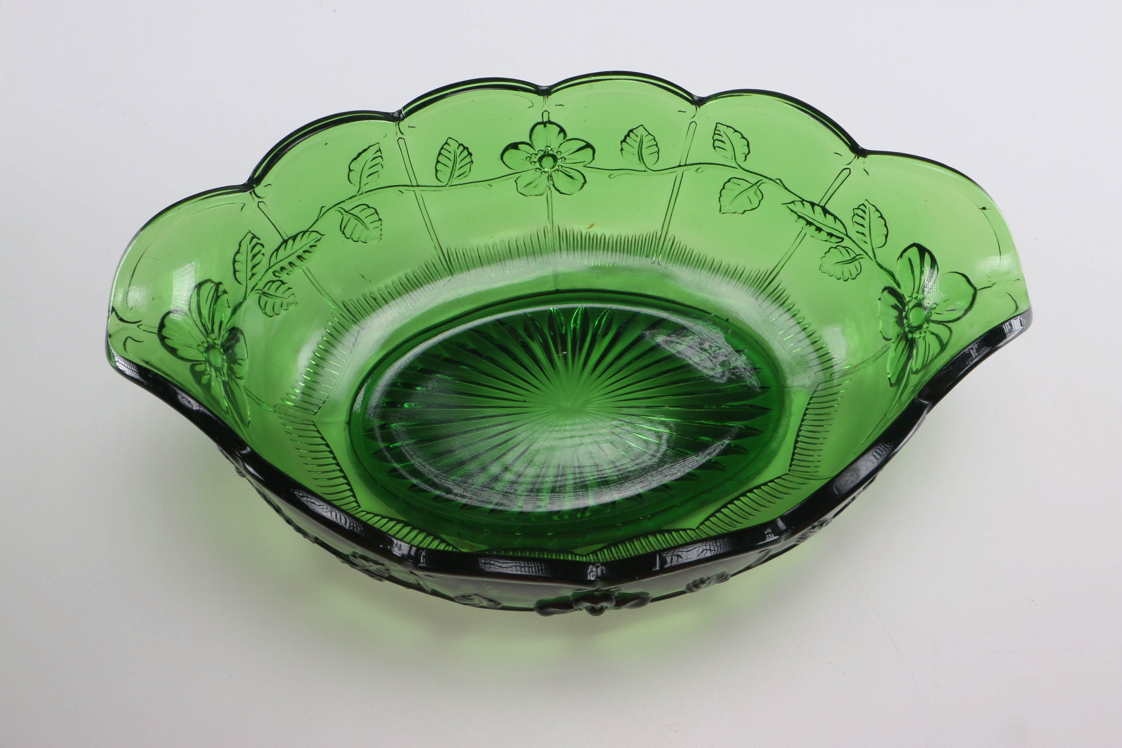 Green Pressed Glass Berry Bowls