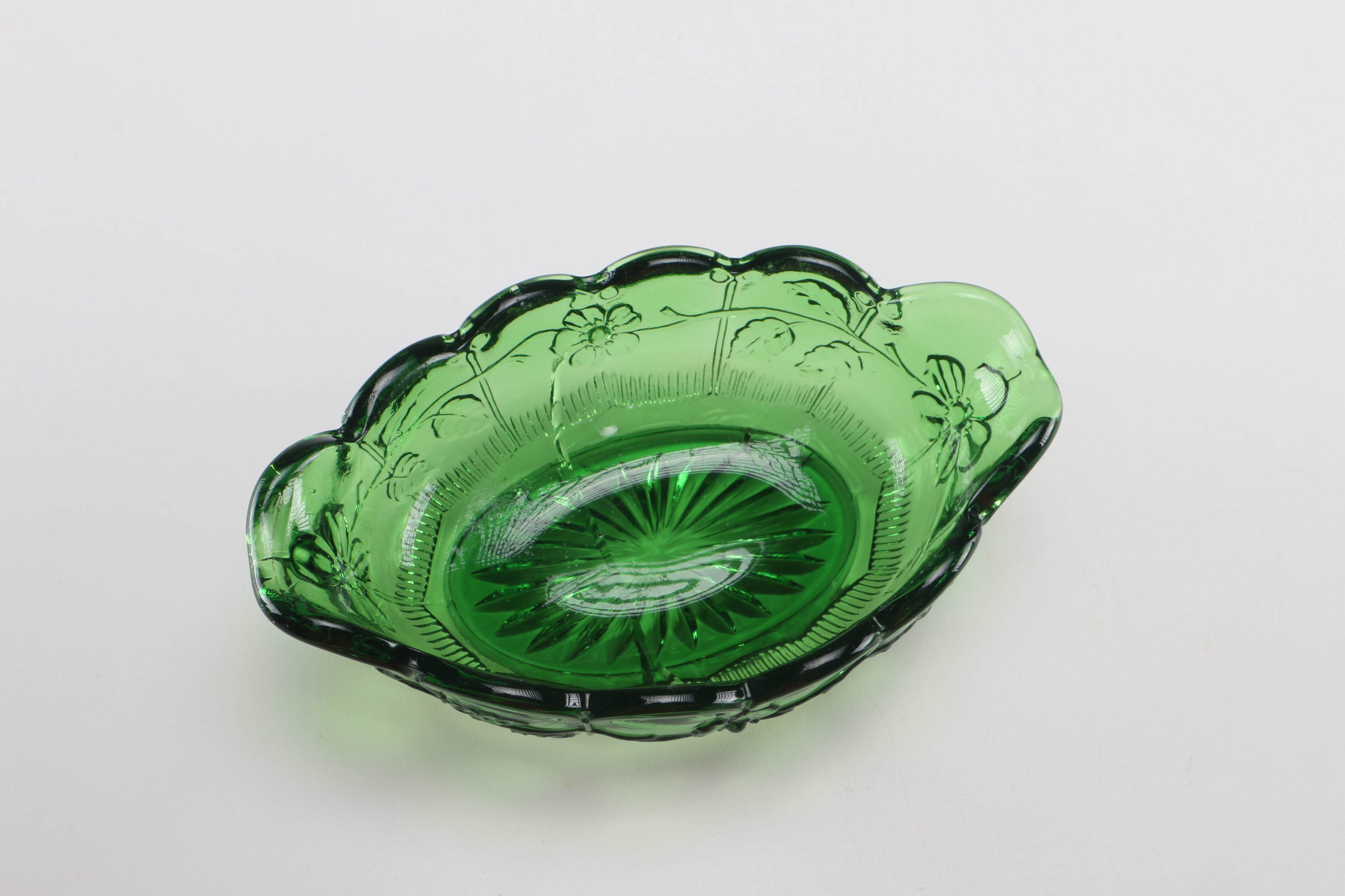 Green Pressed Glass Berry Bowls