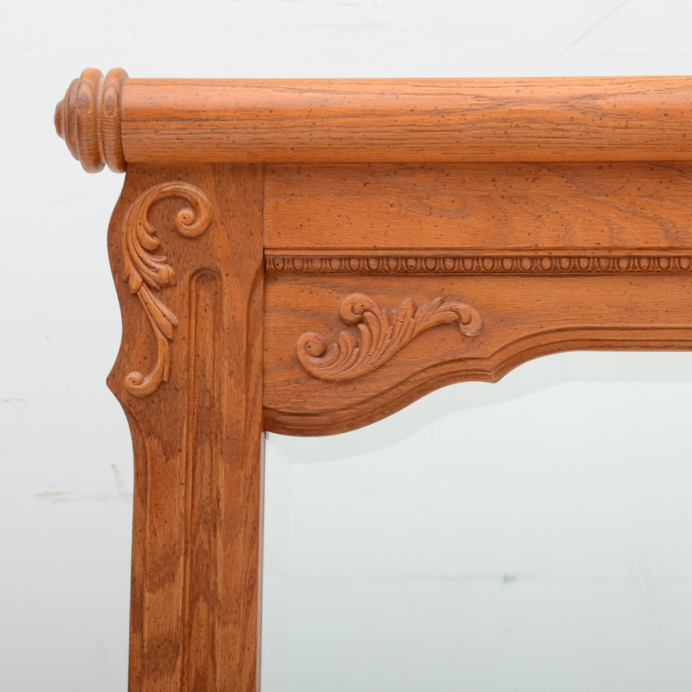 Stanley Oak Late Victorian Style Triple Dresser with Large Mirror