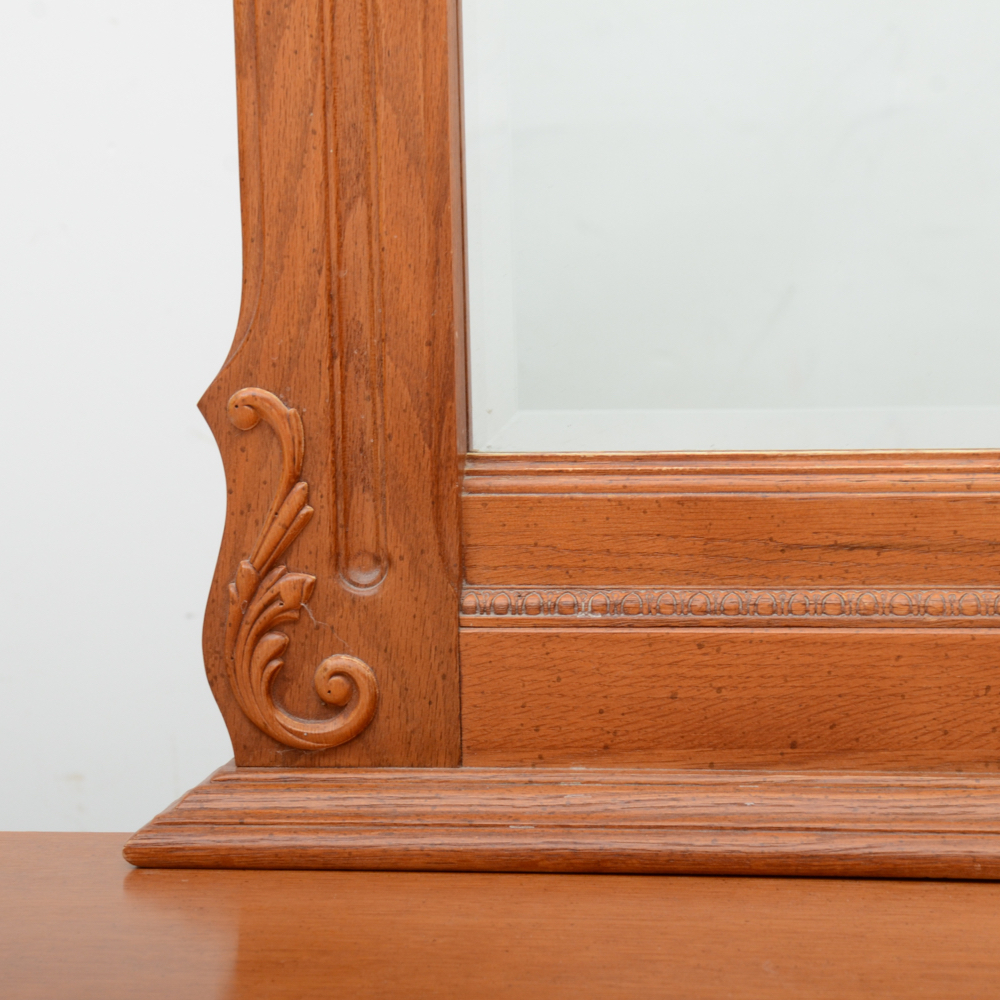 Stanley Oak Late Victorian Style Triple Dresser with Large Mirror