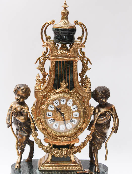 Imperial Brevettato Brass and Marble Franz Hermle Mantle Clock