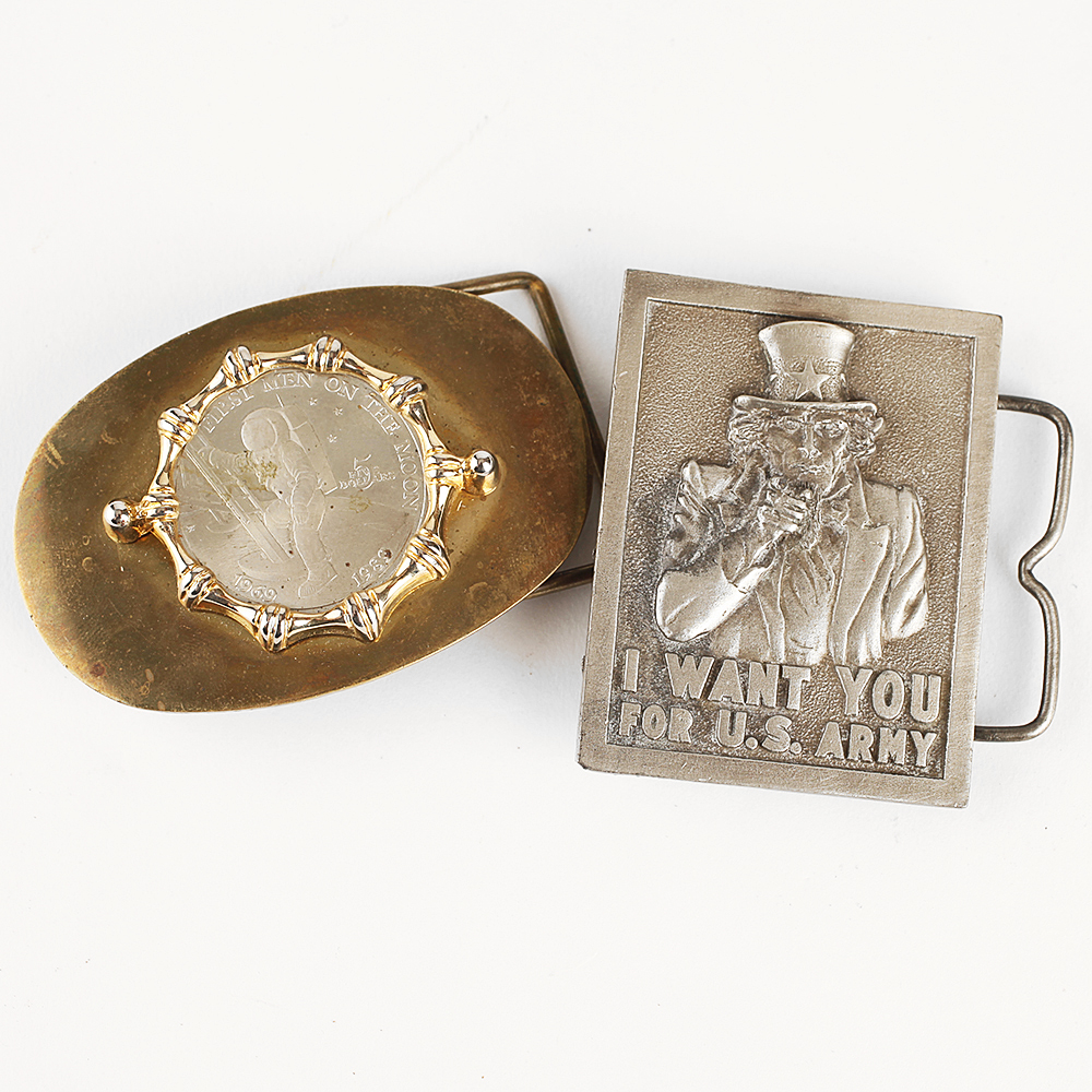 Moon Landing and Uncle Sam Metal Belt Buckles