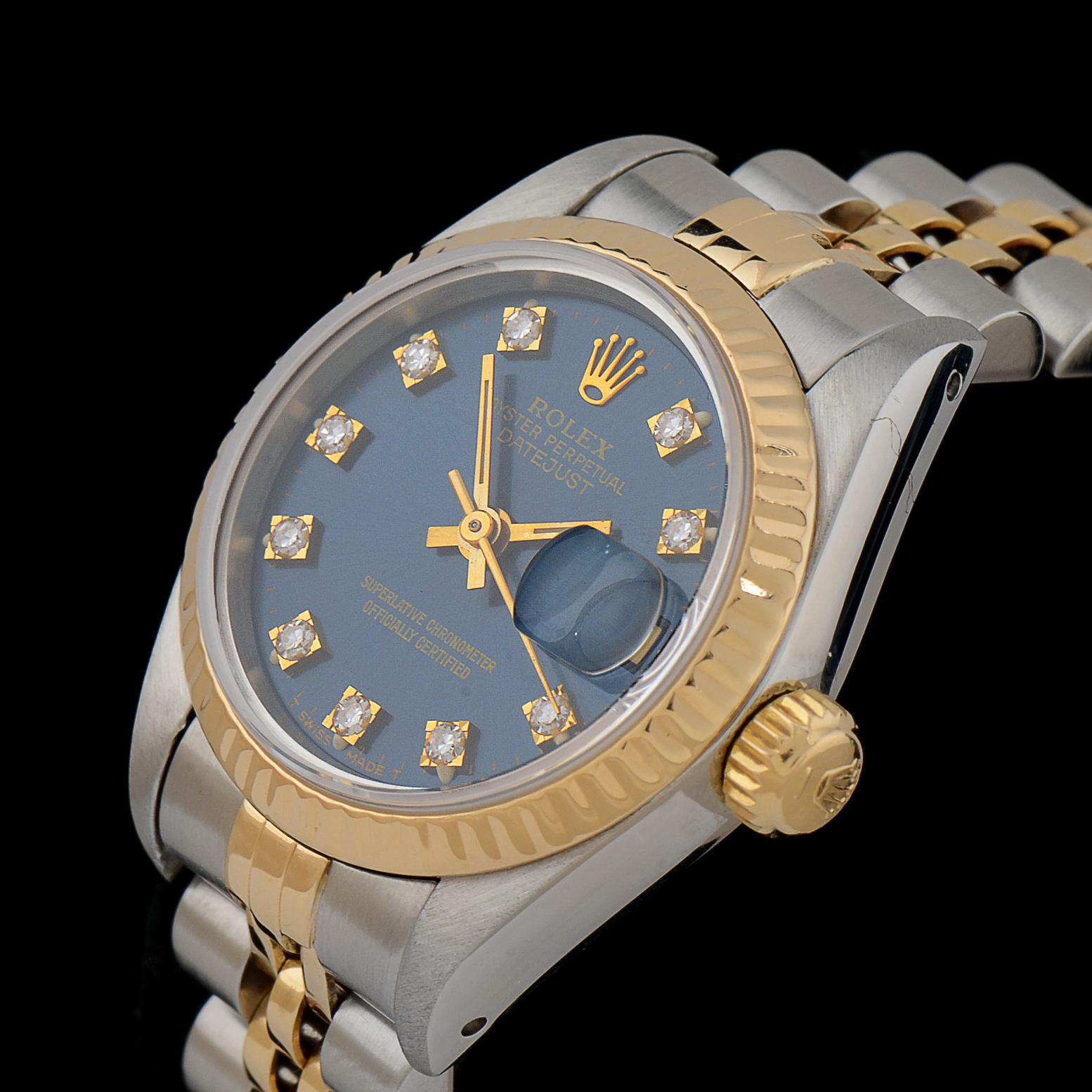 Women's Rolex Datejust 18K Gold and Steel Blue Diamond Dial Watch