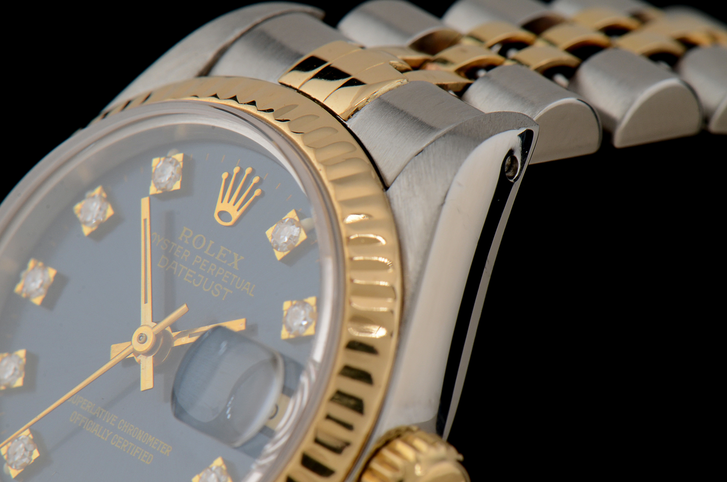 Women's Rolex Datejust 18K Gold and Steel Blue Diamond Dial Watch