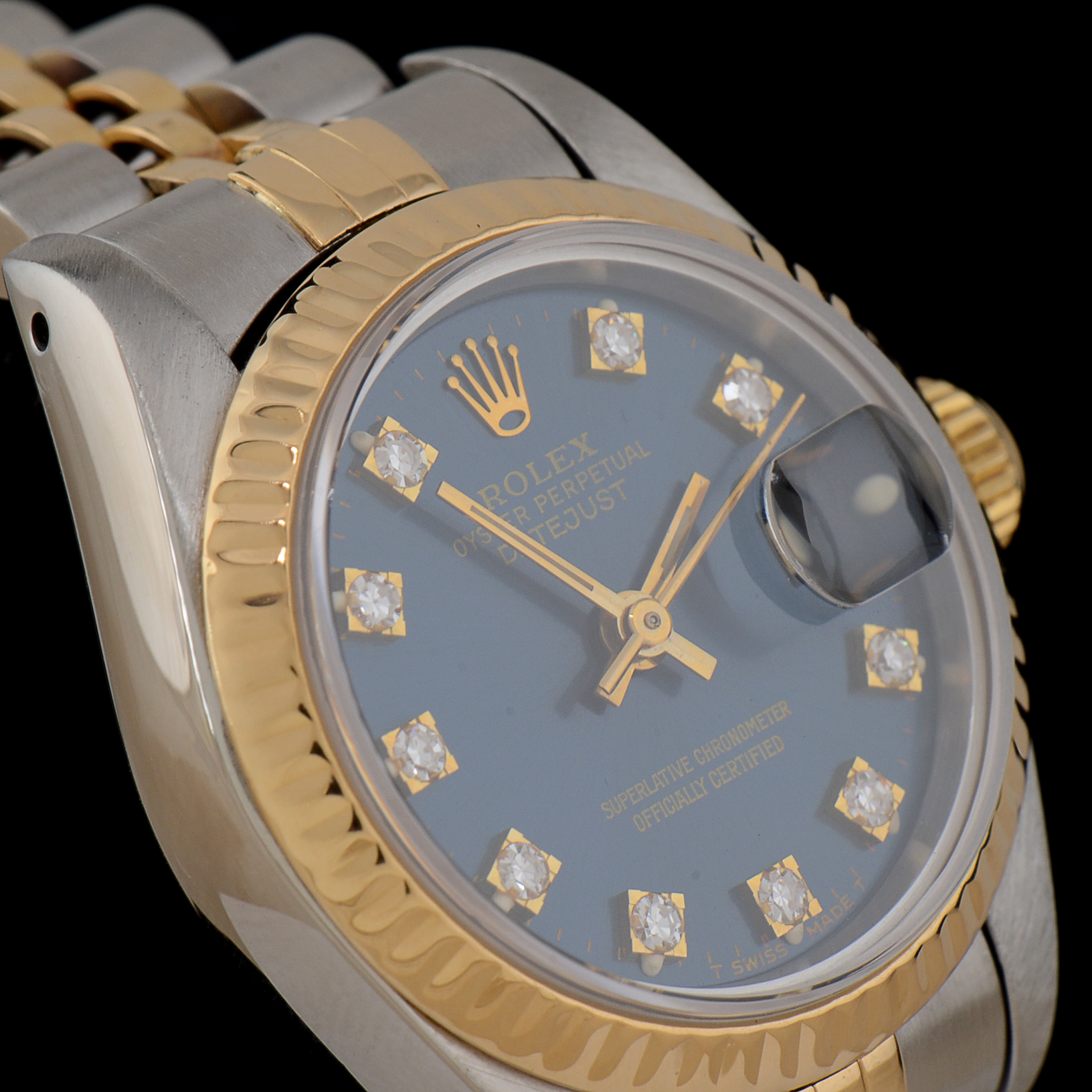 Women's Rolex Datejust 18K Gold and Steel Blue Diamond Dial Watch