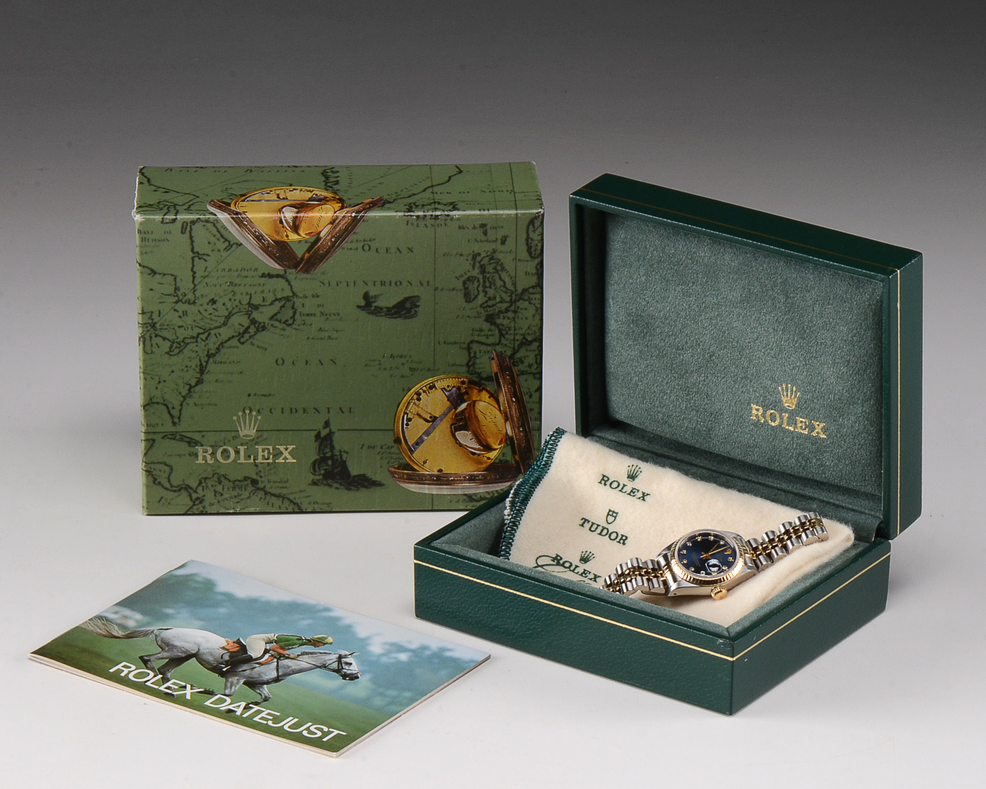 Women's Rolex Datejust 18K Gold and Steel Blue Diamond Dial Watch