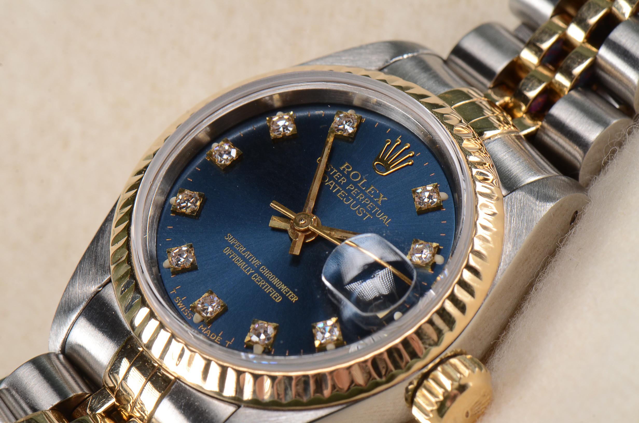 Women's Rolex Datejust 18K Gold and Steel Blue Diamond Dial Watch