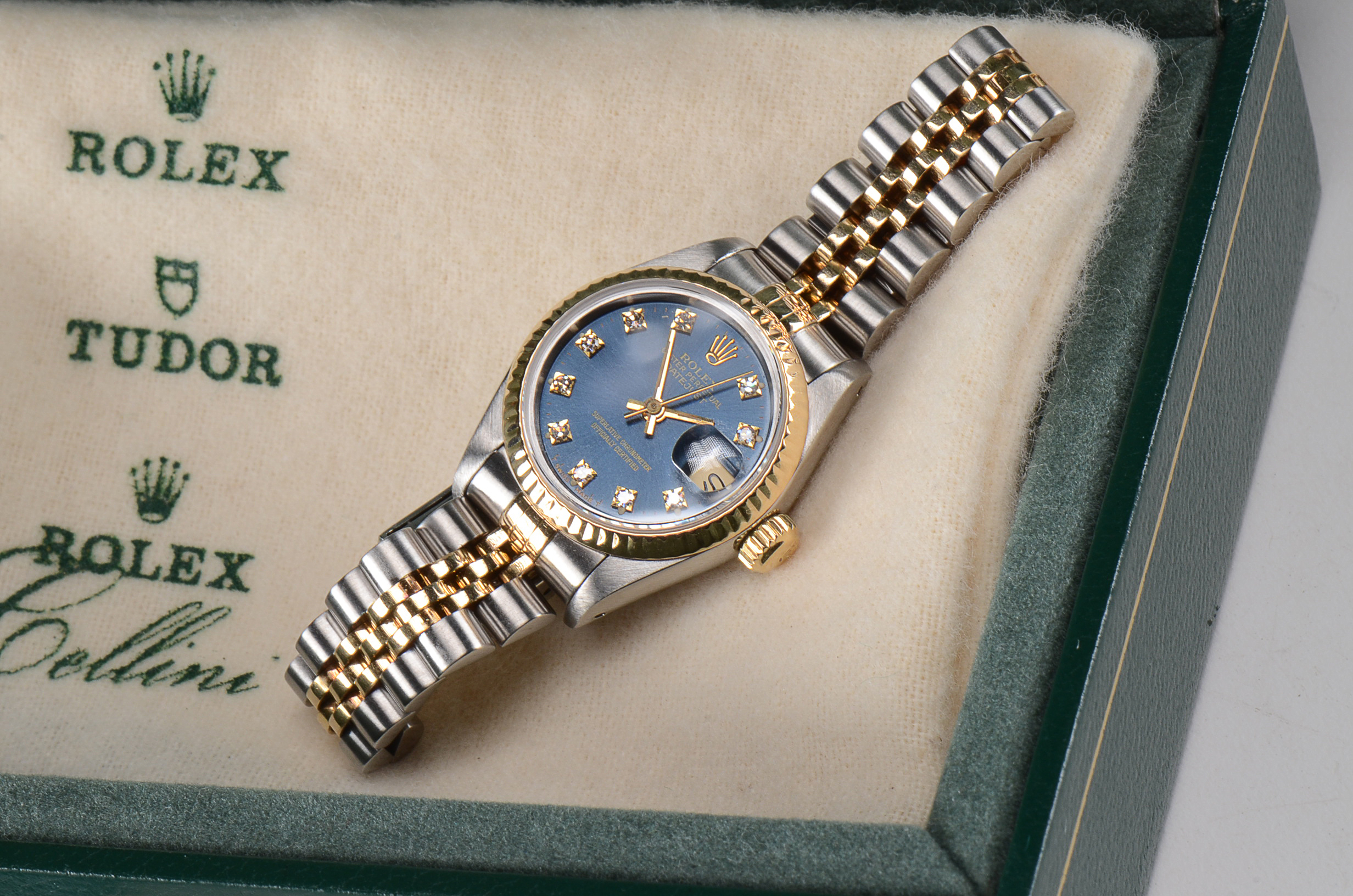Women's Rolex Datejust 18K Gold and Steel Blue Diamond Dial Watch