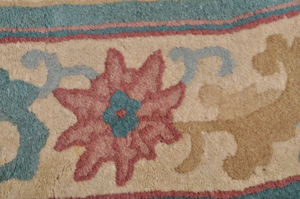 Teal Oval Area Rug with Fan Motif