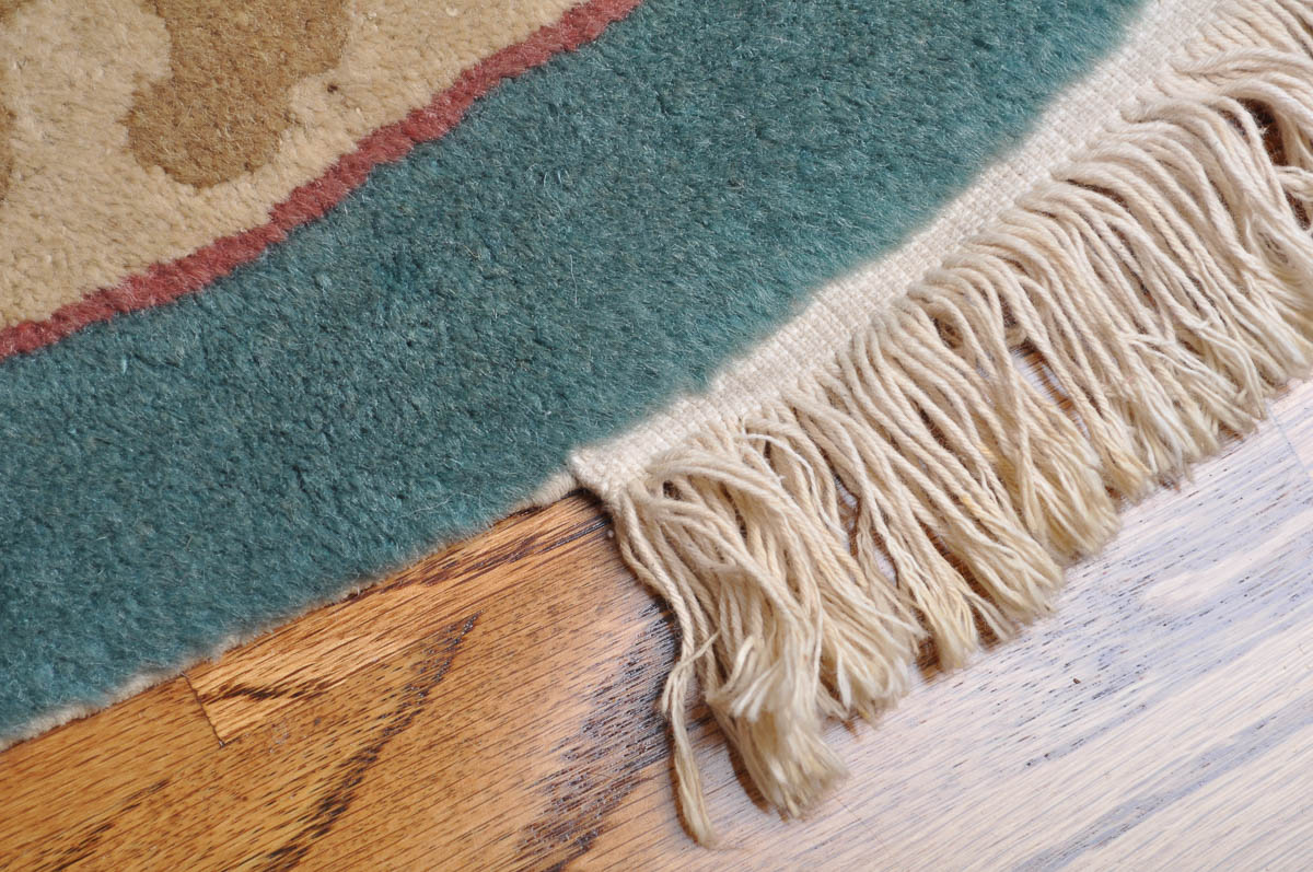 Teal Oval Area Rug with Fan Motif
