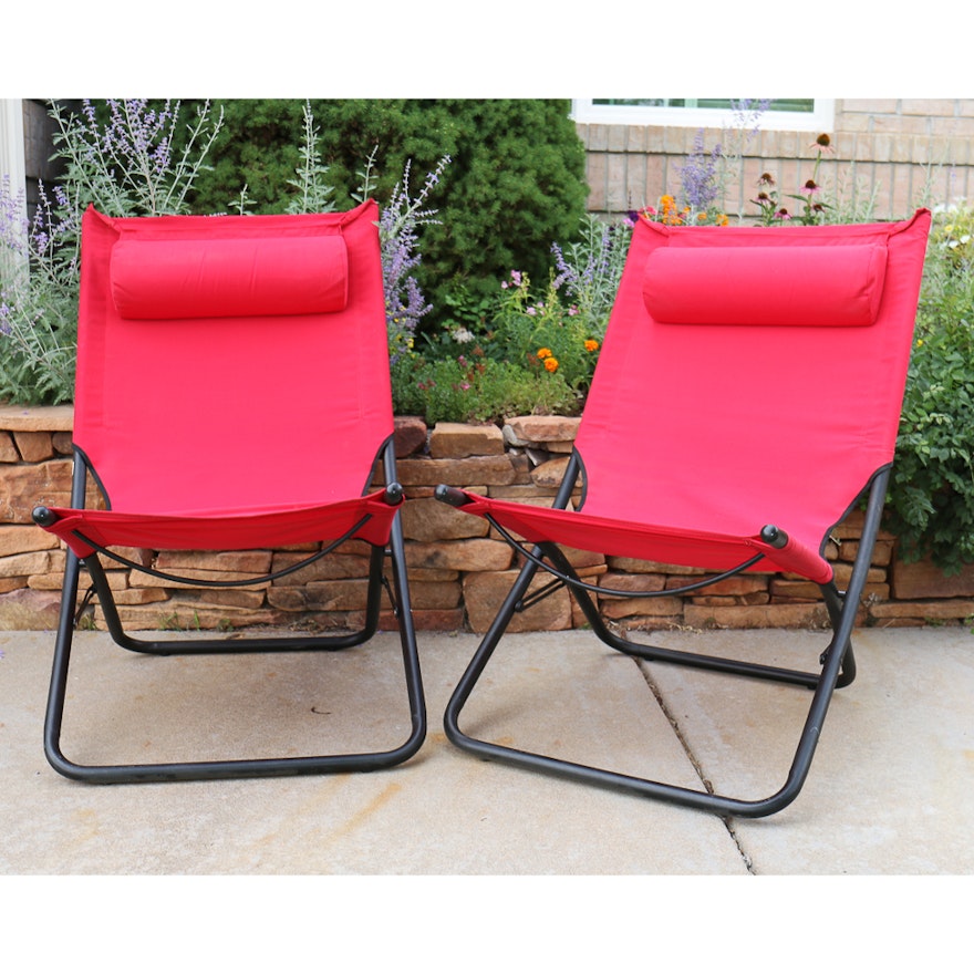 Pair of Red Folding Patio Chairs