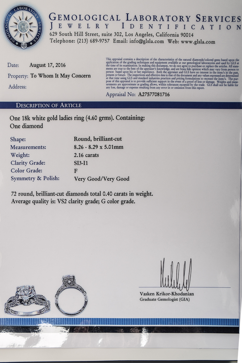 Tacori 18k White Gold and 2.56 CTW Diamond Ring