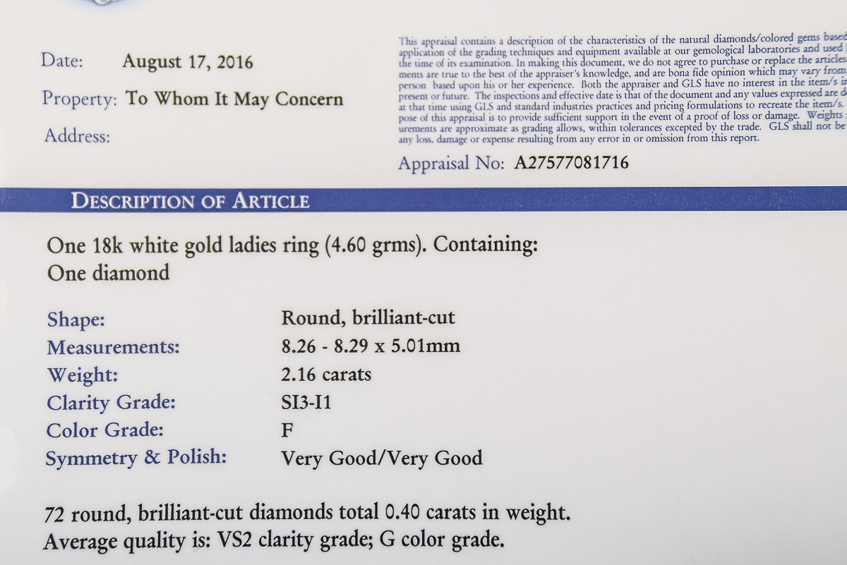 Tacori 18k White Gold and 2.56 CTW Diamond Ring