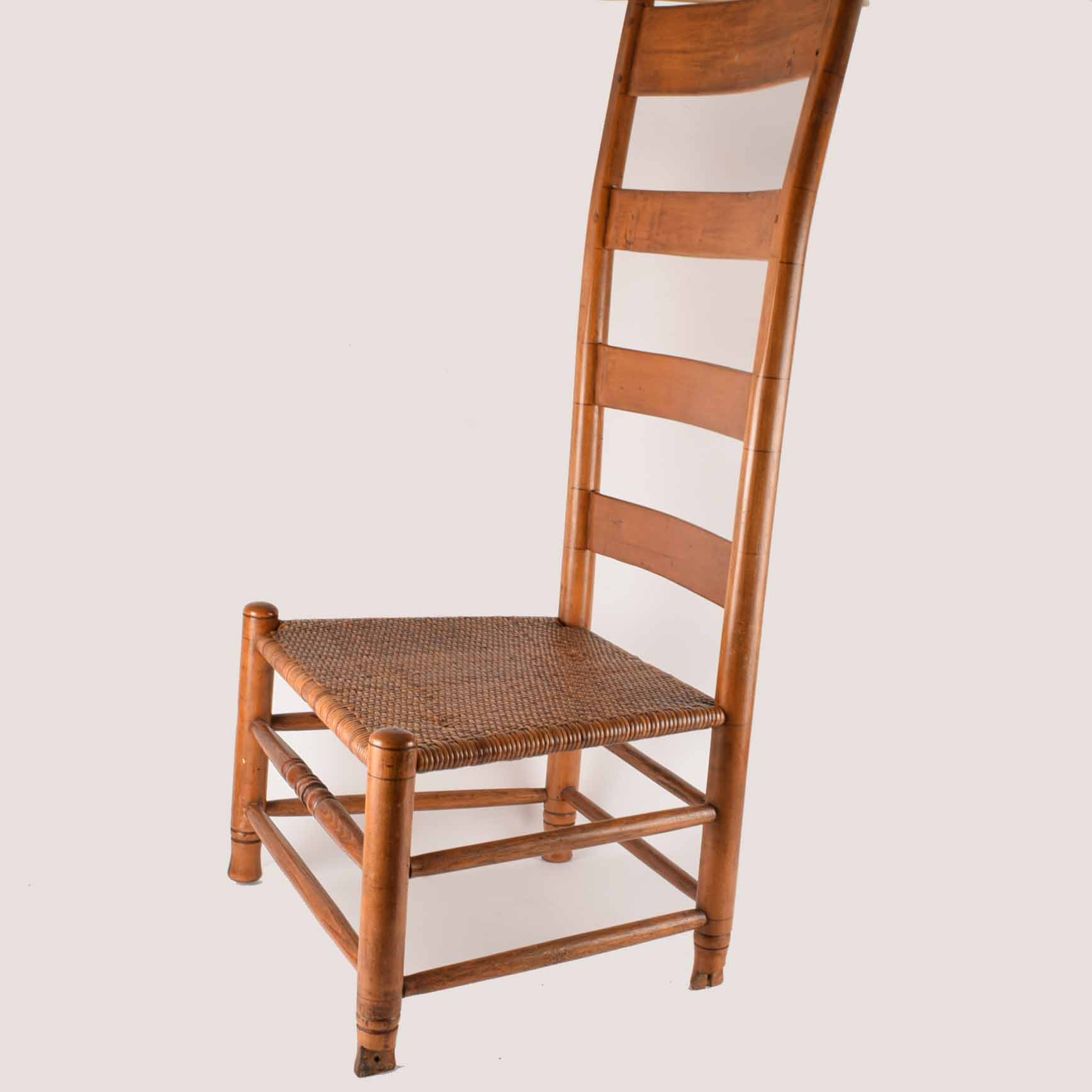 Three Antique Ladder Back Chairs with Woven Seats