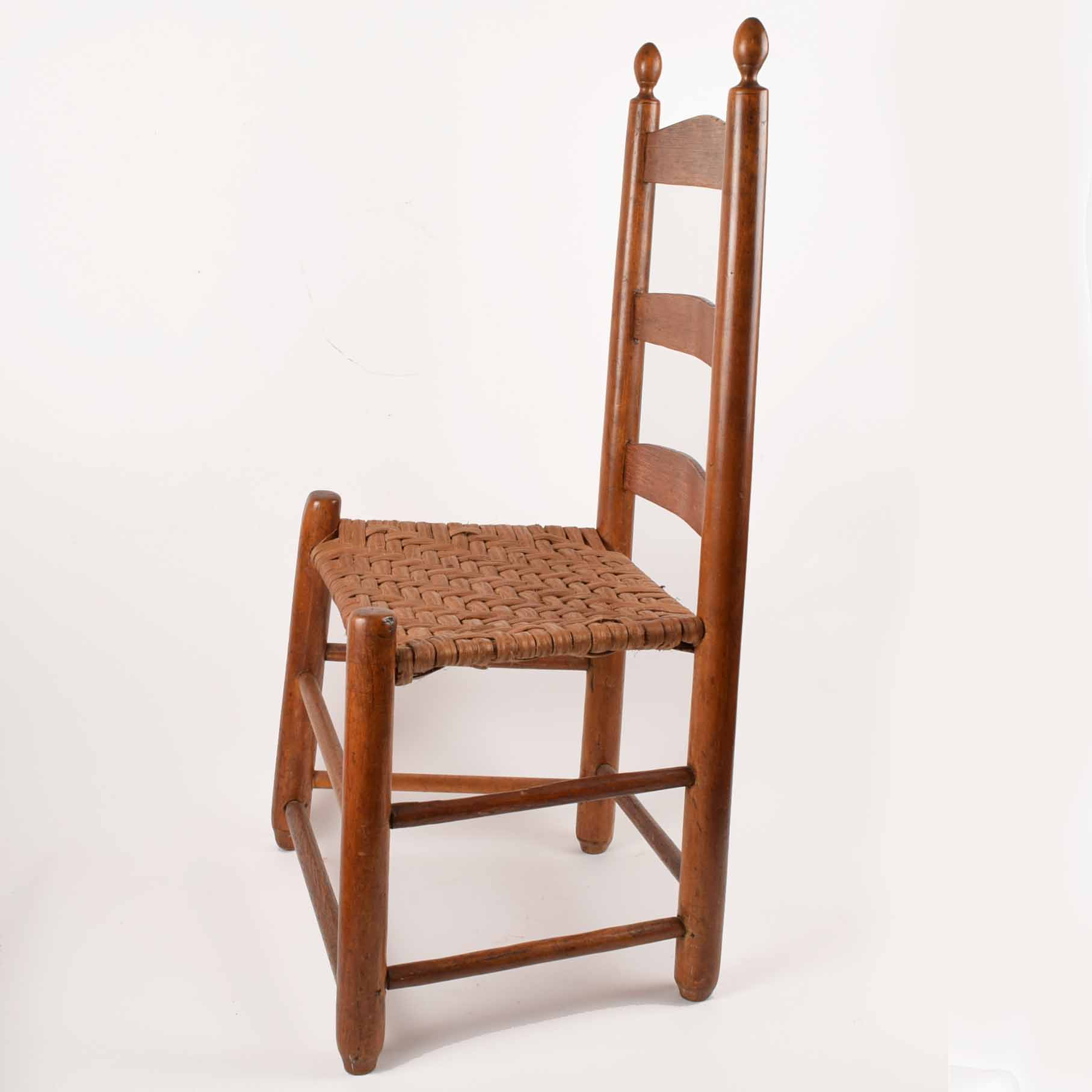 Three Antique Ladder Back Chairs with Woven Seats