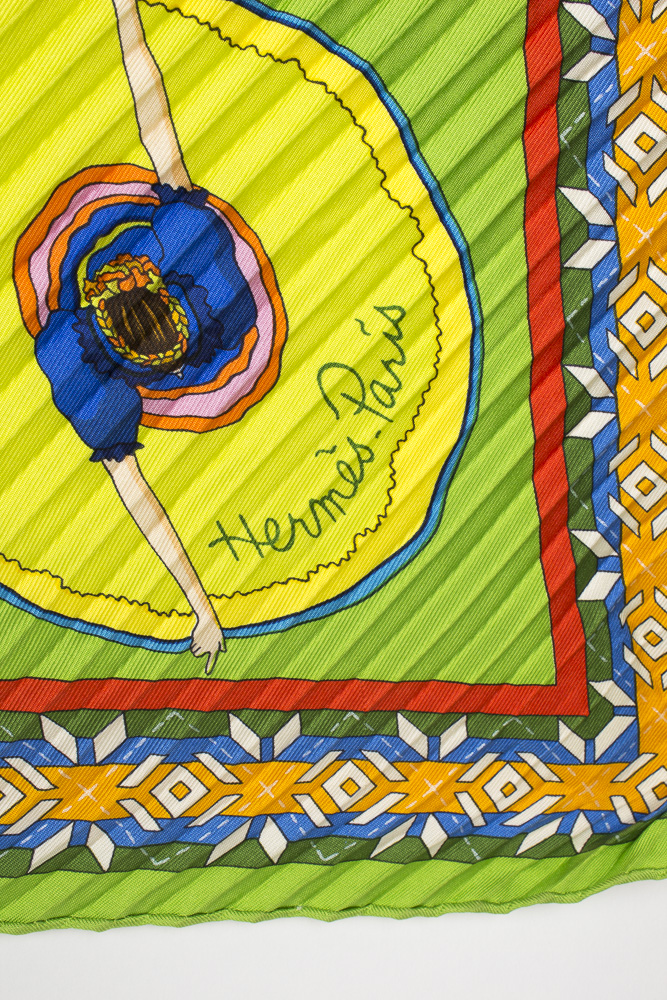 Hermes "Belles du Mexique" Virginie Jamin Designed Pleated Scarf