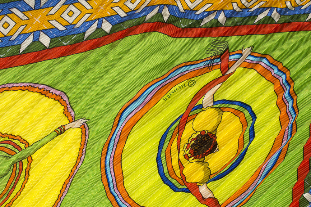 Hermes "Belles du Mexique" Virginie Jamin Designed Pleated Scarf