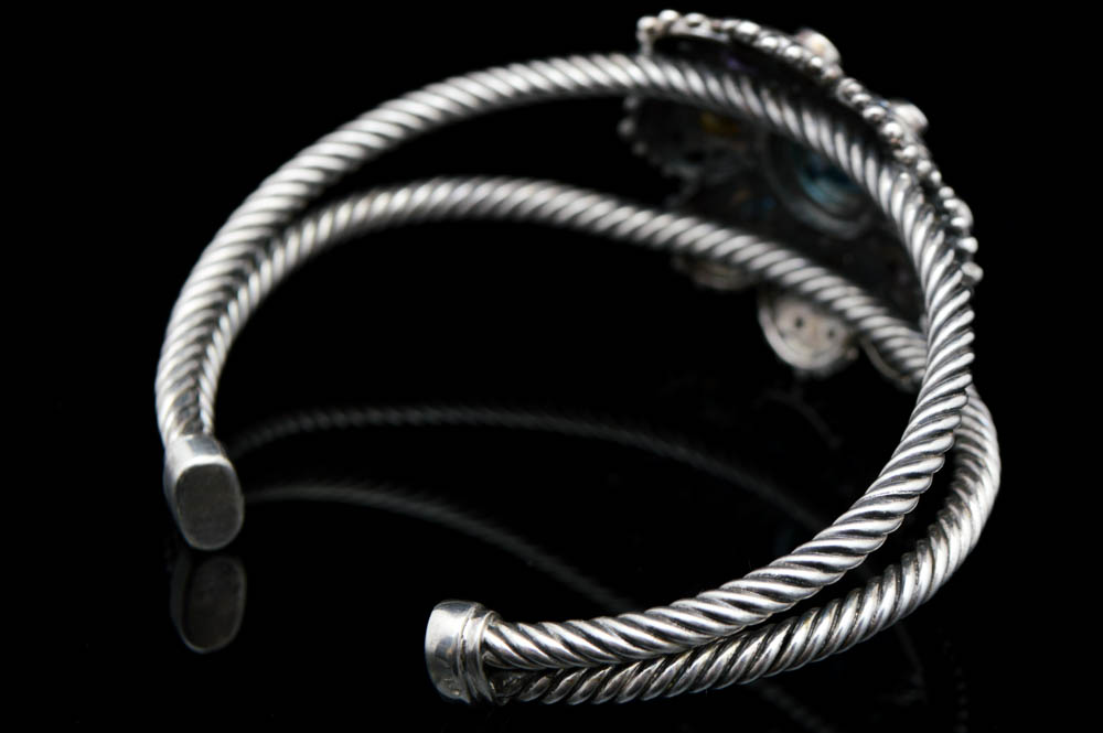 Sterling Silver, Blue Topaz, Amethyst and Citrine Bracelet