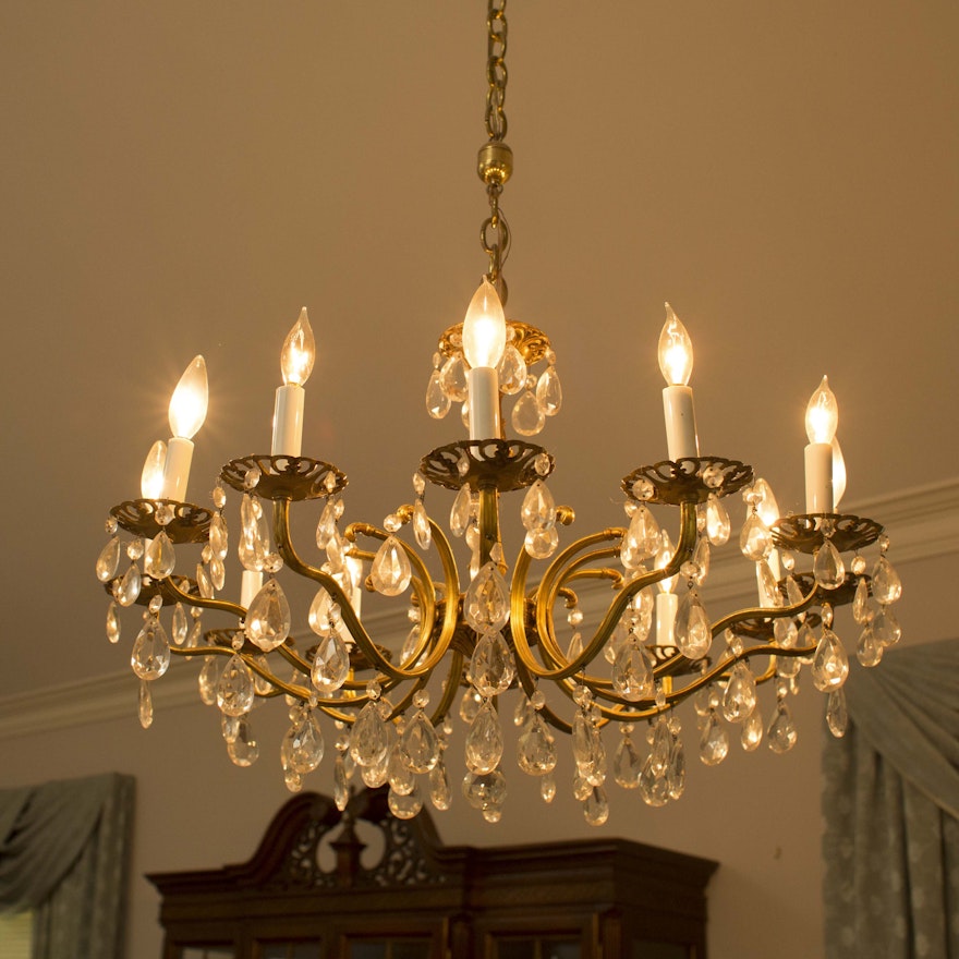 Vintage Brass and Cut Glass Chandelier