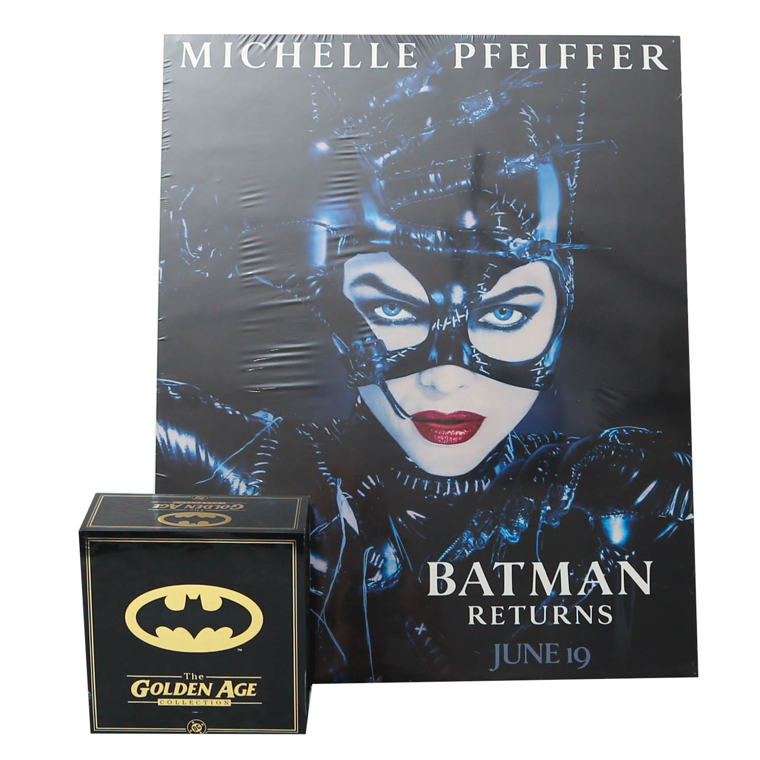 Batman Returns Movie Poster with Golden Age Collectible Diecast Batmobile Vehicle Set