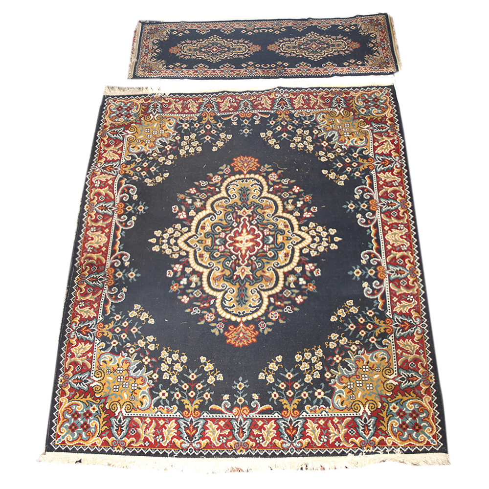 Blue Indoor Wool Area Rug and Matching Runner