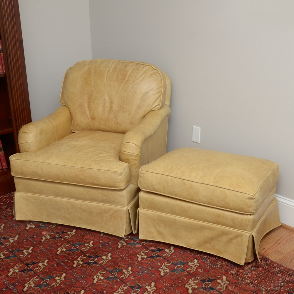 Pearson Furniture Yellow Leather Lounge Chair with Ottoman